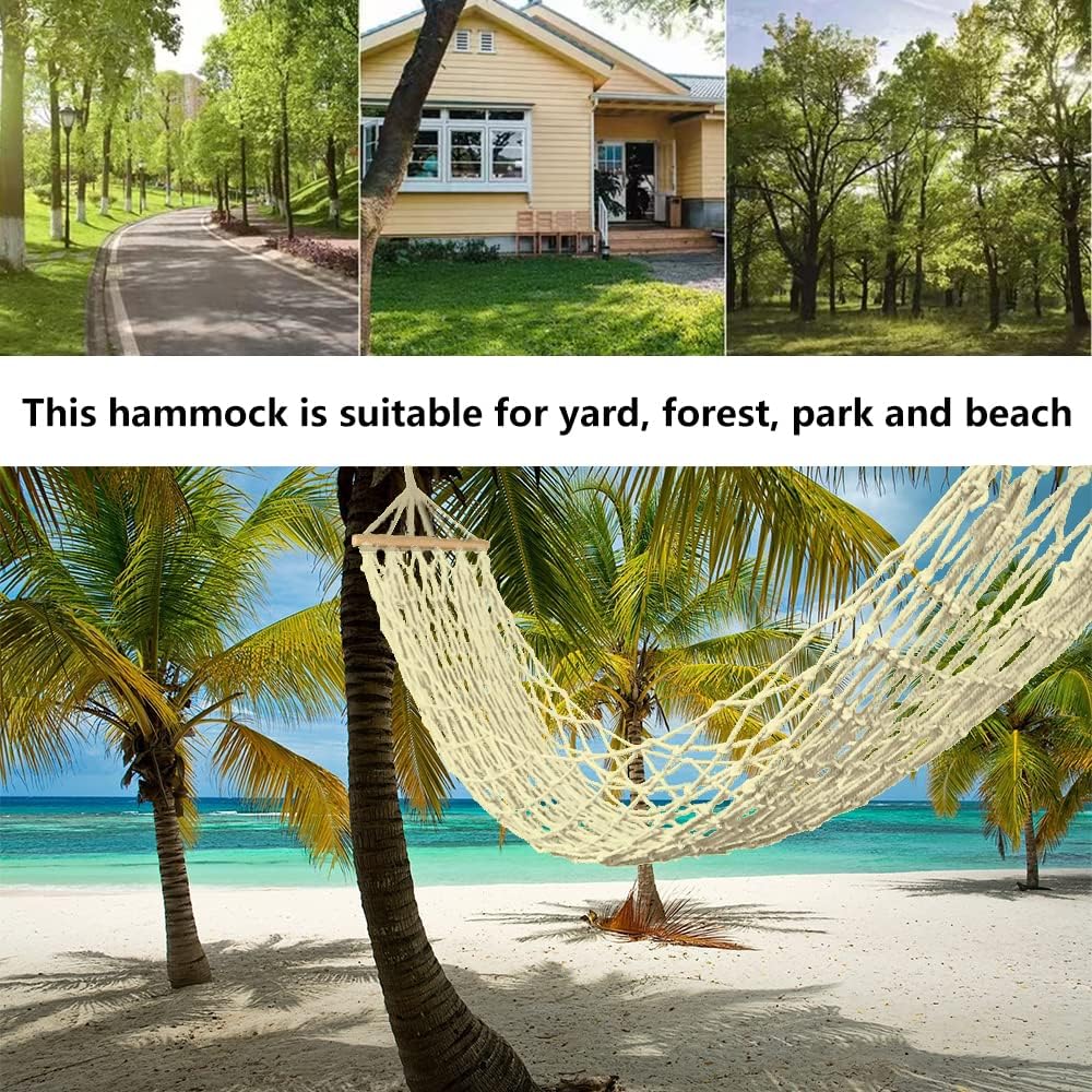 Cotton Rope Hammocks, Traditional Hand Woven Single Hammock with Wood Spreader,Children Hammock for Outdoor, Indoor, Patio, Yard, Max 220 Lbs - Image 5