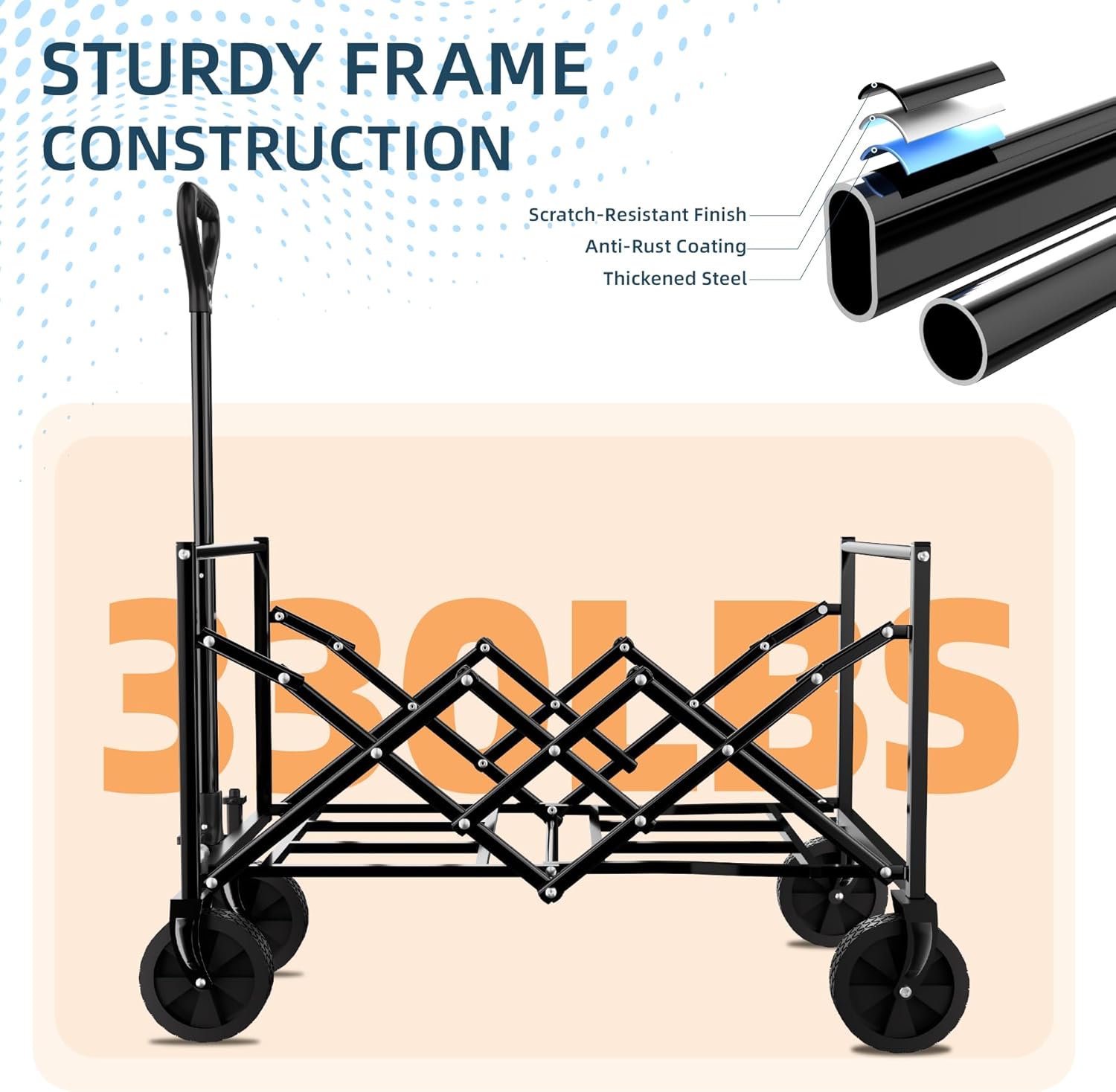 Favoyard 100L Foldable Festival Trolley on Wheels, Garden Wagon Cart with Adjustable Handle and Drink Holder, Portable Camping Trolley Cart for Beach Camping Garden Outdoor Fishing, Black - Image 5