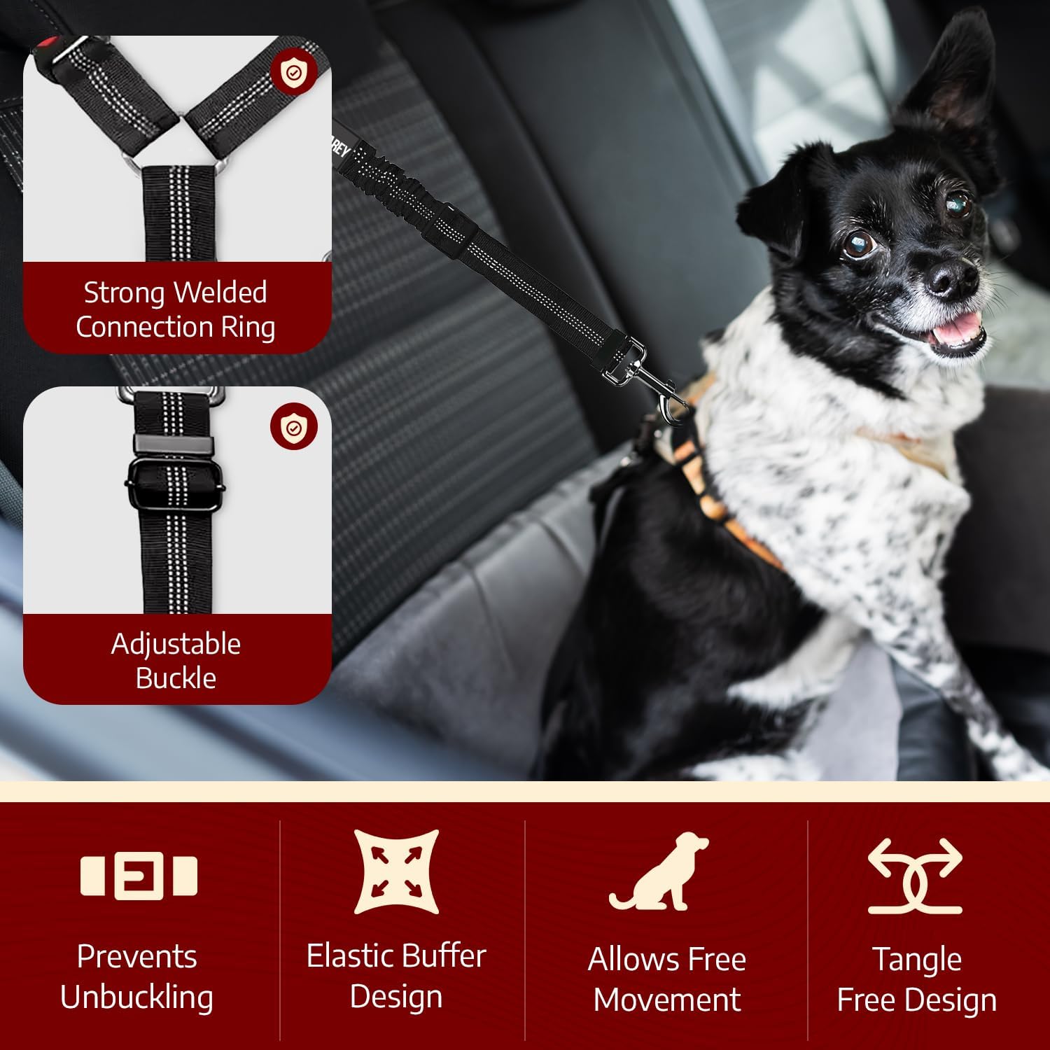 Dog Seat Belts For Cars Uk Headrest Dog Car Seat Belt Adjustable Car Harness Pet Dogs Safety Seatbelt Anti Shock Elastic Puppy Restraint Strong Leash Leads For Dogs Pets Safety (BLACK) - Image 3