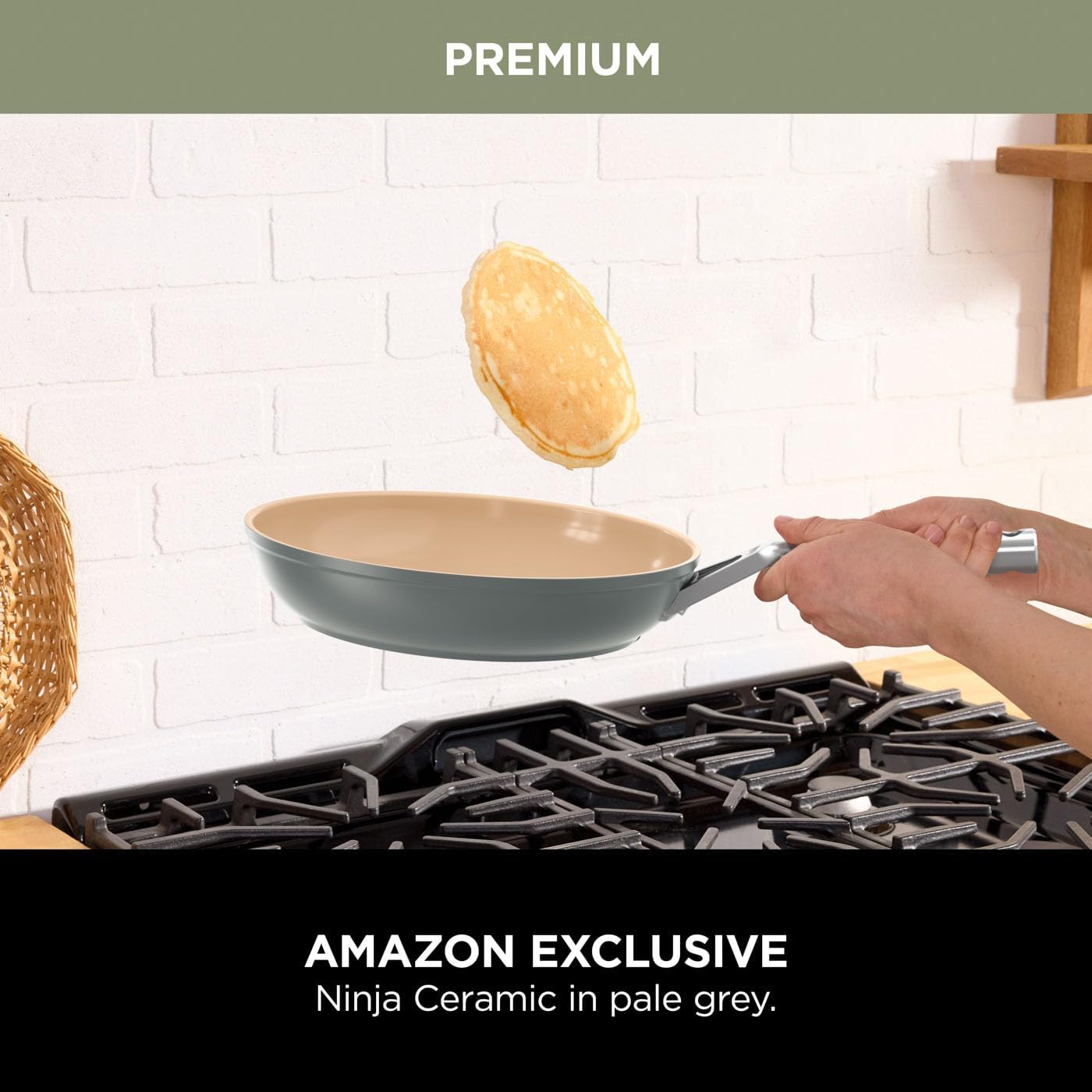 Ninja Extended Life 5-Piece Ceramic Cookware Set (20 & 24cm Frying Pans + 16, 18 & 20cm Saucepans & Lids), Non-Stick (No PFAs, PFOAs, Lead or Cadmium), Oven Safe 285°C, Terracotta/Grey, CW95000EUUKDB - Image 3