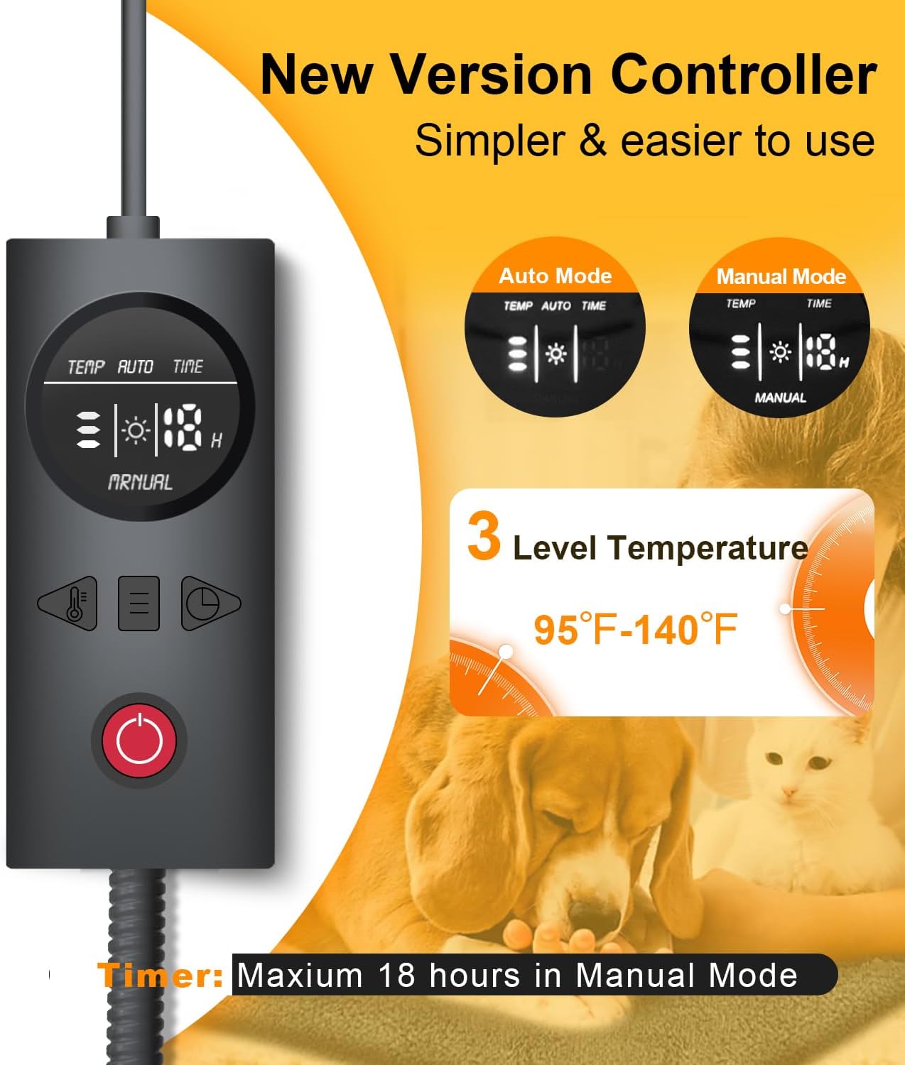 Dog Cat Heating Pad Pressure Activated Pet Heating Pad Safe Automatic Electric Heated Bed Mat for Indoor Pet, Warming Pad with Chew Resistant Cord, Adjustable Temperature, Waterproof Washable 18 X 22" - Image 4