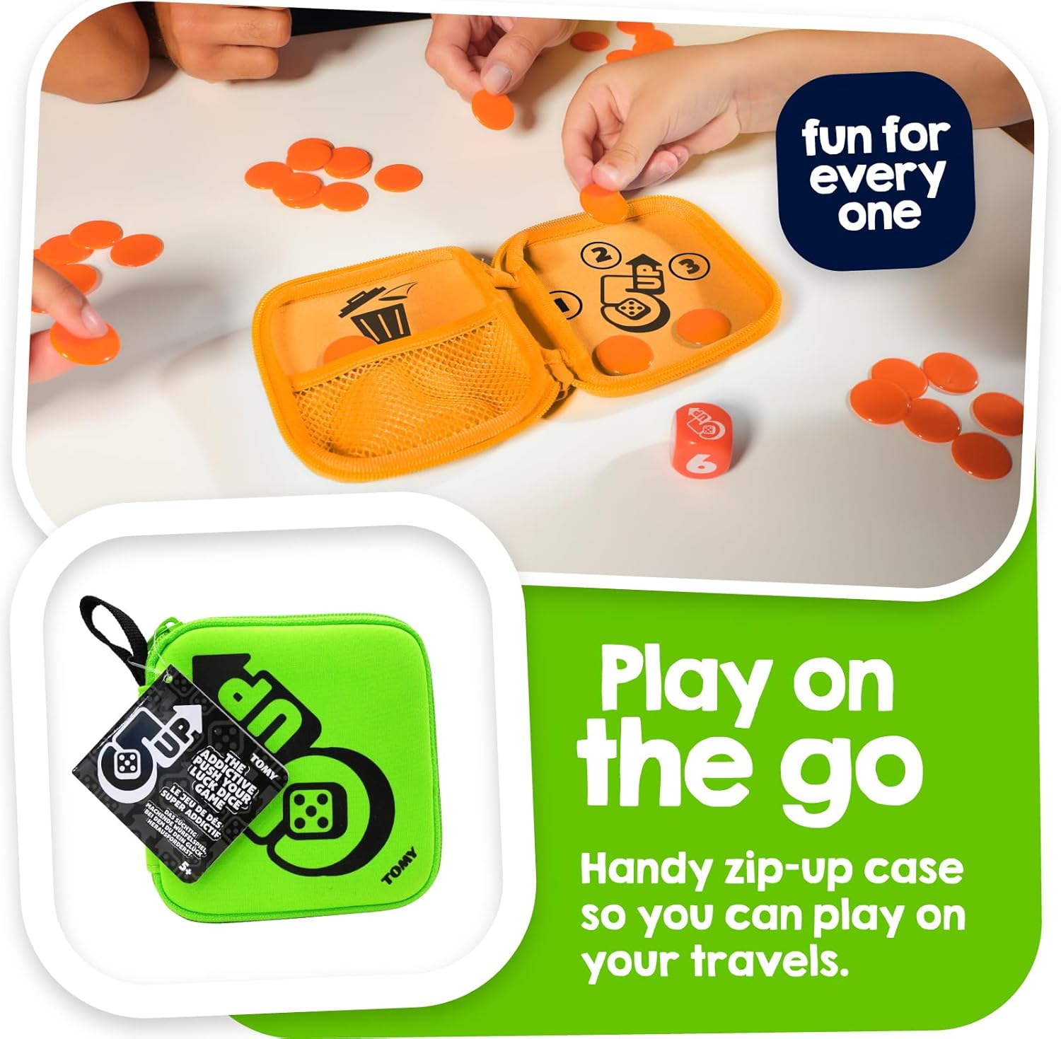 TOMY Games 5 Up - Addictive Travel Game - Fun Family Game for Kids and Adults - 2-4 Player - Push Your Luck Dice Games - For 5+ Year Olds - Family Trips and Birthday Gifts Idea - Image 5