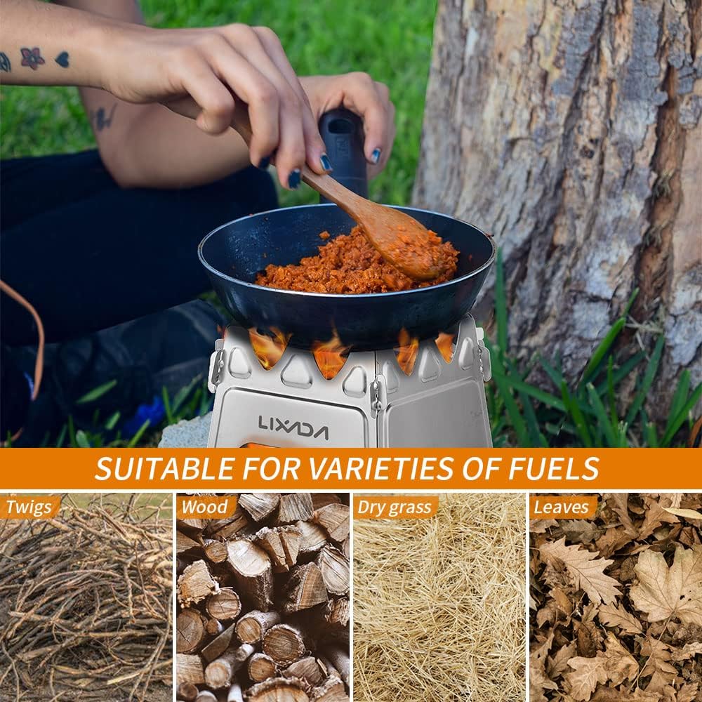 Lixada Camping Wood Stove Portable Wood Burning Stove Lightweight Alcohol Stove for Outdoor Cooking Backpacking Hiking Traveling (Titanium/Stainless Steel) - Image 9