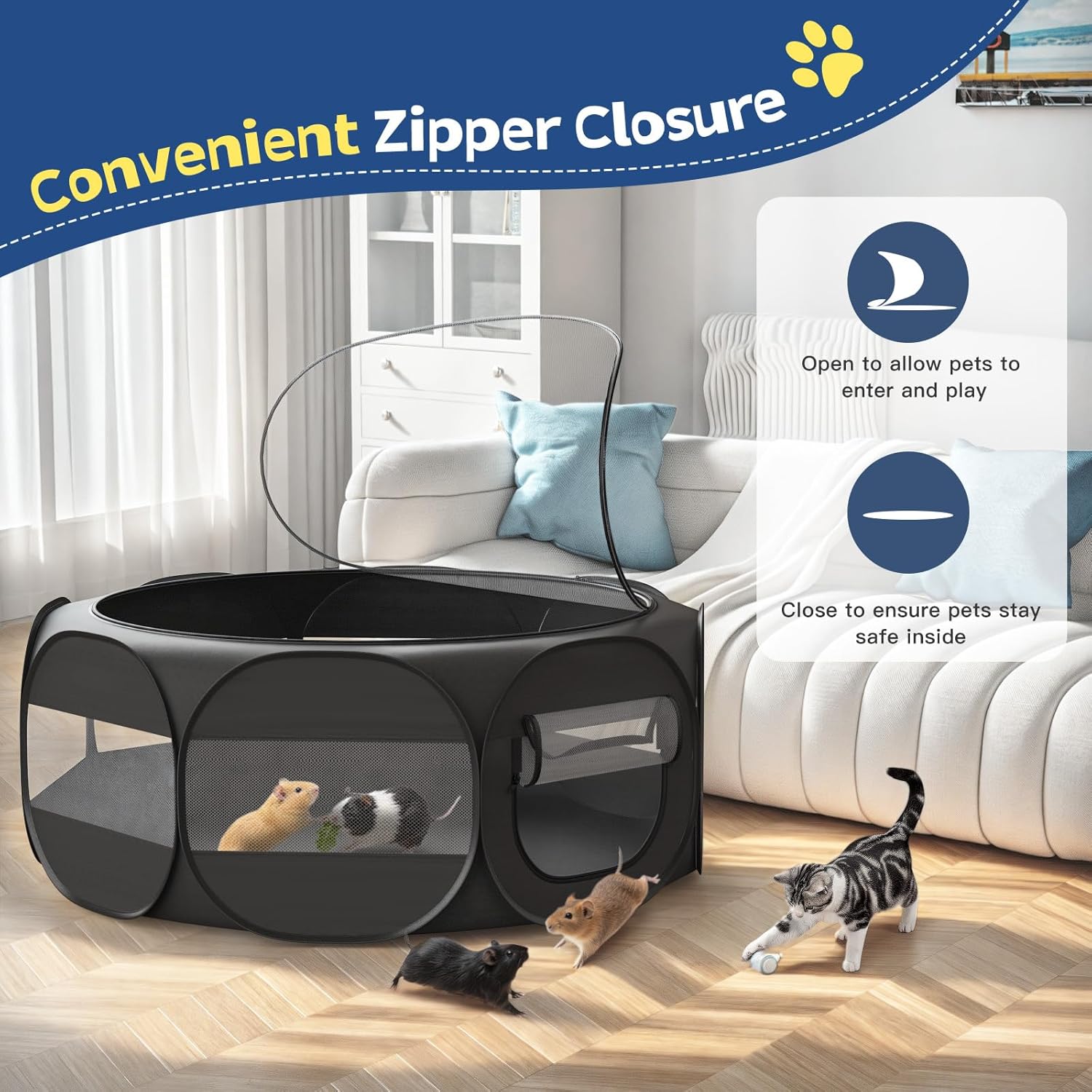 Small Animal Playpen, Chicken Brooder Box with Cover Top, Portable Outdoor Exercise Pet Cage Tent, Waterproof Breathable Pet playpen Indoor for Chick Ktiien Bunny Hamster Guinea Pig, Black - Image 4