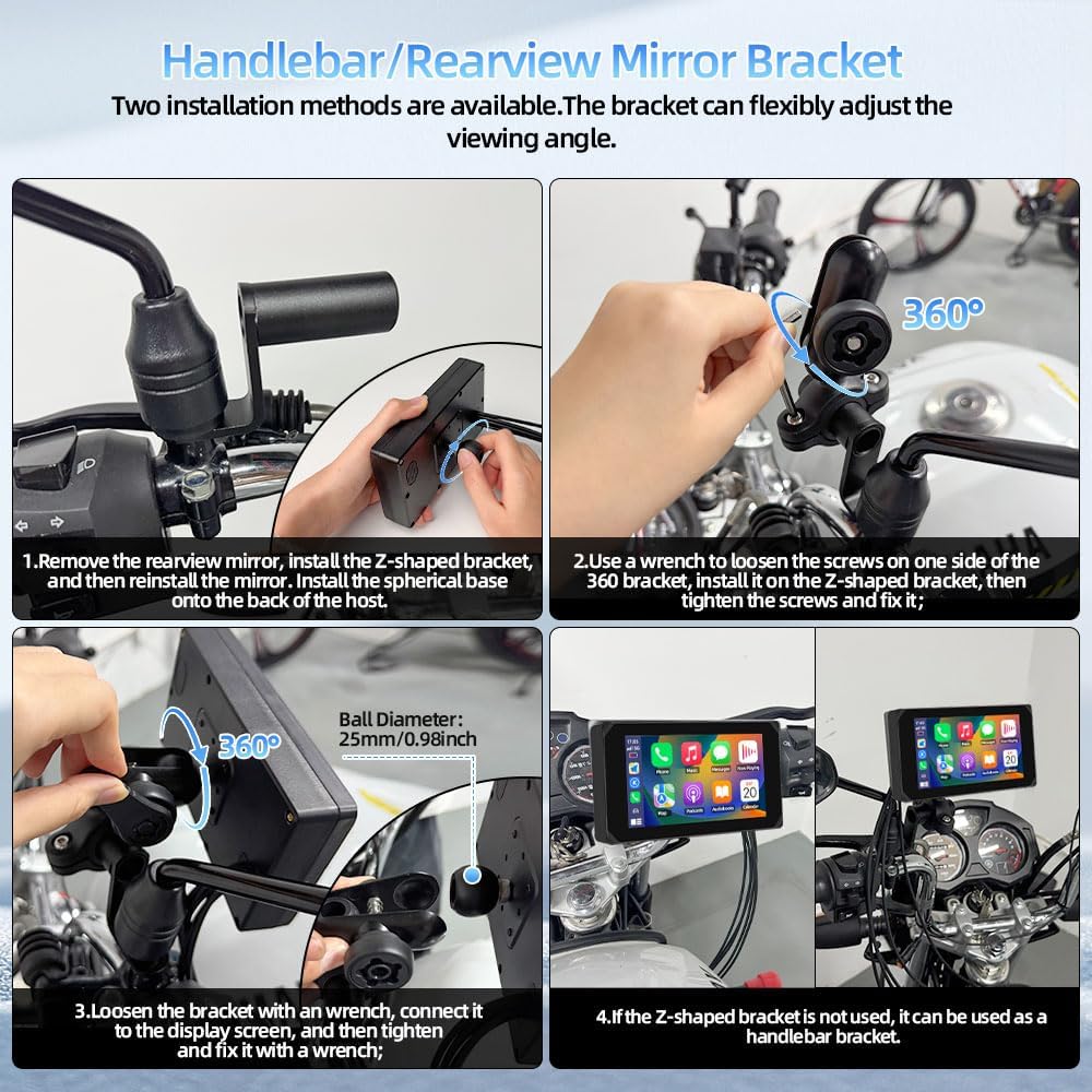 VSYSTO Motorcycle Carplay Screen, Wireless Carplay and Android Auto, GPS Navigation, Tire Pressure Sensors, WiFi 5 Inch Touchscreen HD 1080P Front and Rear Camera Motorcycle Dash Camera DVR (5inch) - Image 7