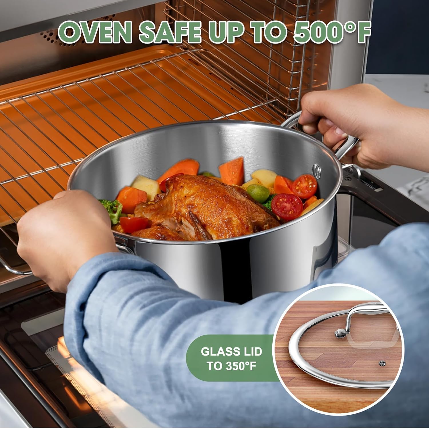 3 Ply Stainless Steel Pot and Pan Set – 11pcs Cookware Set with Glass Lids – Induction Pots and Pans Set – Saucepan Pots & Frying Pan Set, Oven Safe, PFOA, PTFE & PFOS Free - Image 7