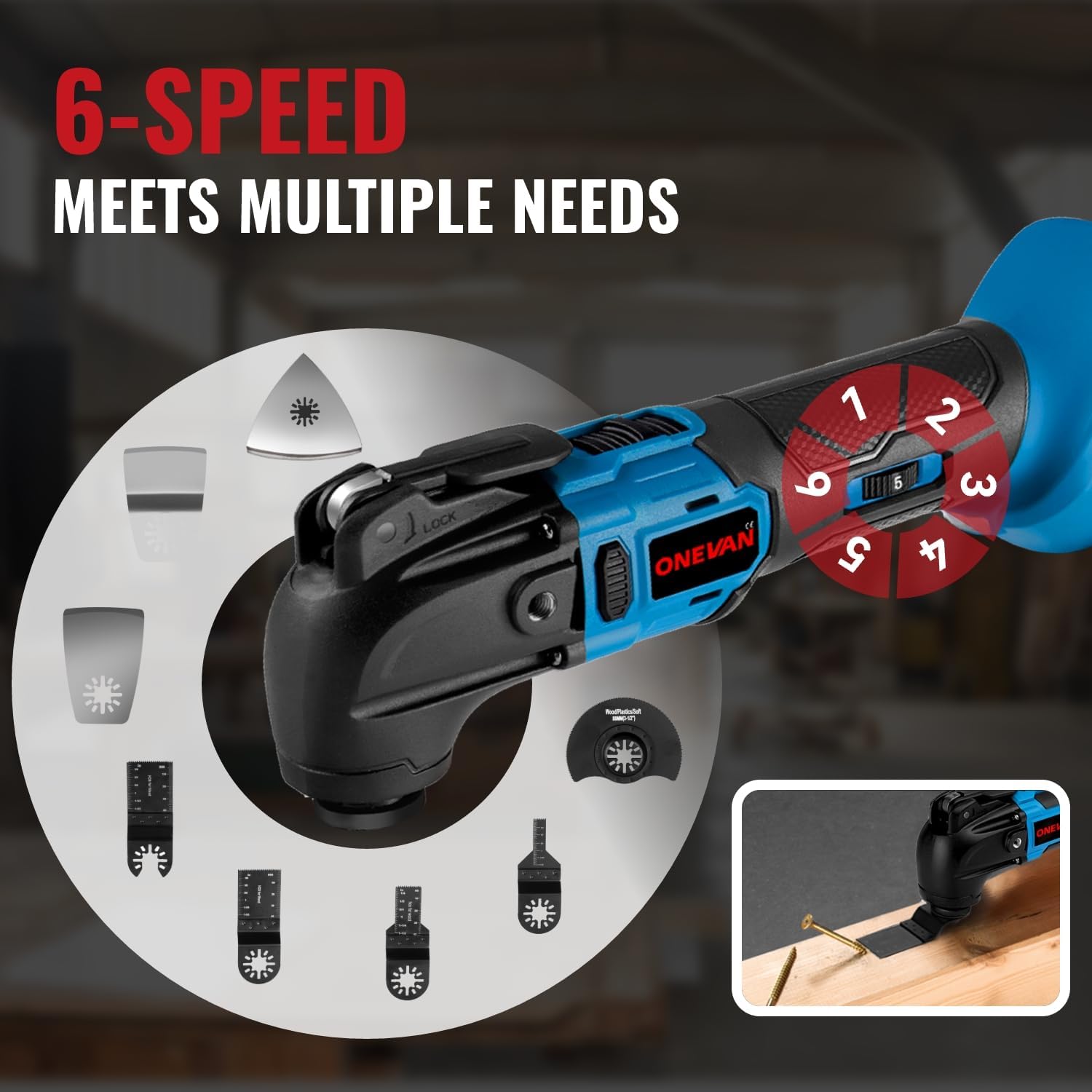 Multi Tool Oscillating - 900W Brushless Multitool Cordless, 4° Oscillation Angle & 6-Speed, with 22 Accessories, 2 * 2.0Ah Batteries, Oscillating Multi-Tool for Sawing, Cutting, Sanding - Image 3