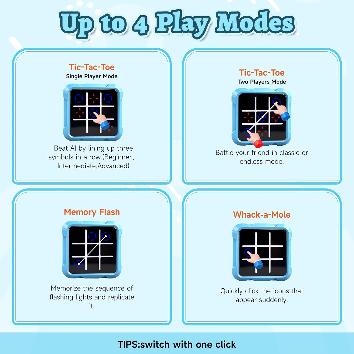 Tic Tac Toe Game, 4-in-1 Noughts and Crosses Game, Electronic Tic Tac Toe Games, Portable Travel Games Fidgets Toy, Handheld Puzzle for Family Kids Adults - Image 7