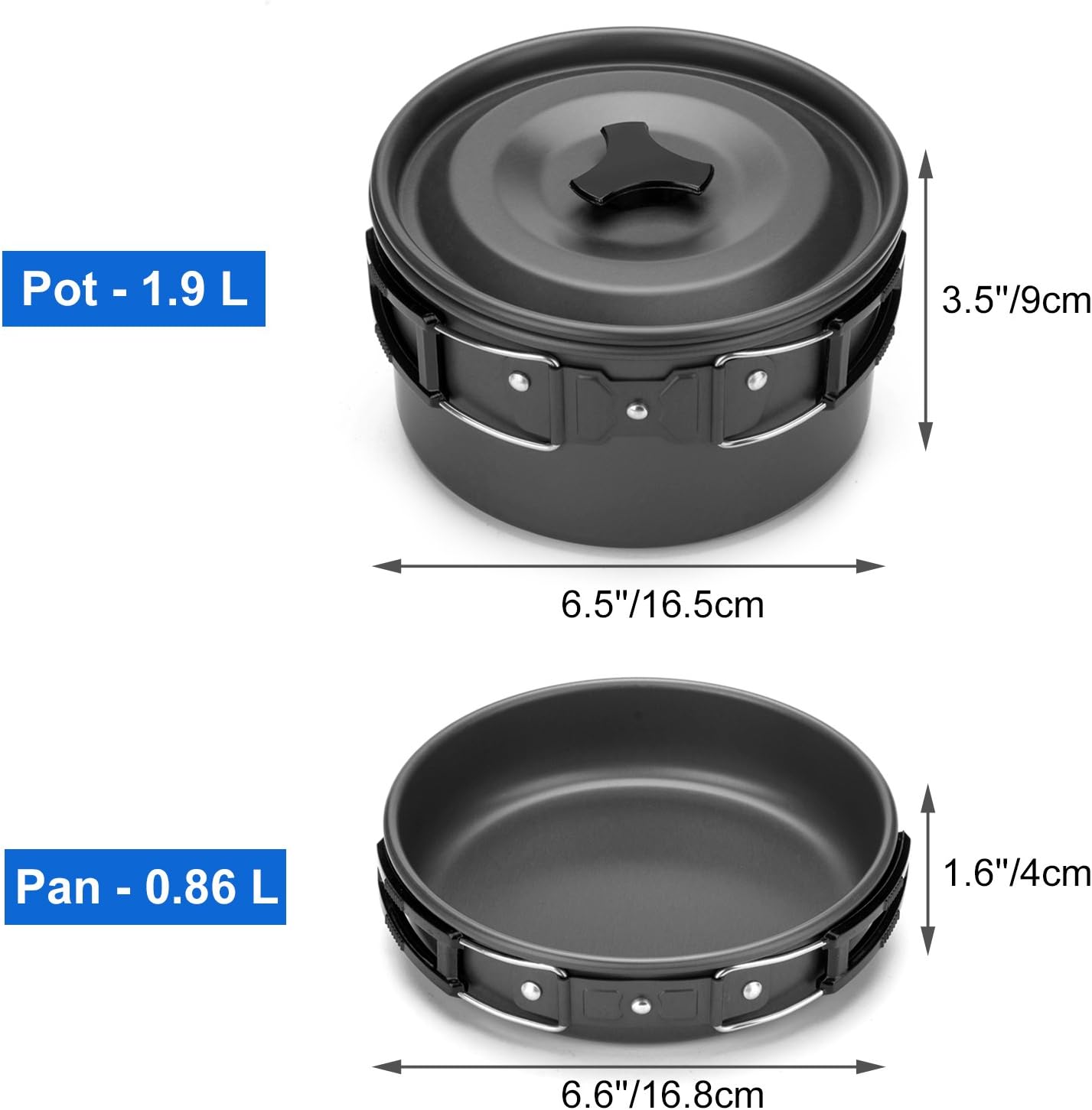 Odoland Camping Cooker Pan Set Aluminum Camping Cookware Kit for 2 People, Portable Outdoor Pot Pan Stove Kettle 2 Cups and Tableware - Backpacking Cookware for Picnic Trekking and Hiking - Image 3