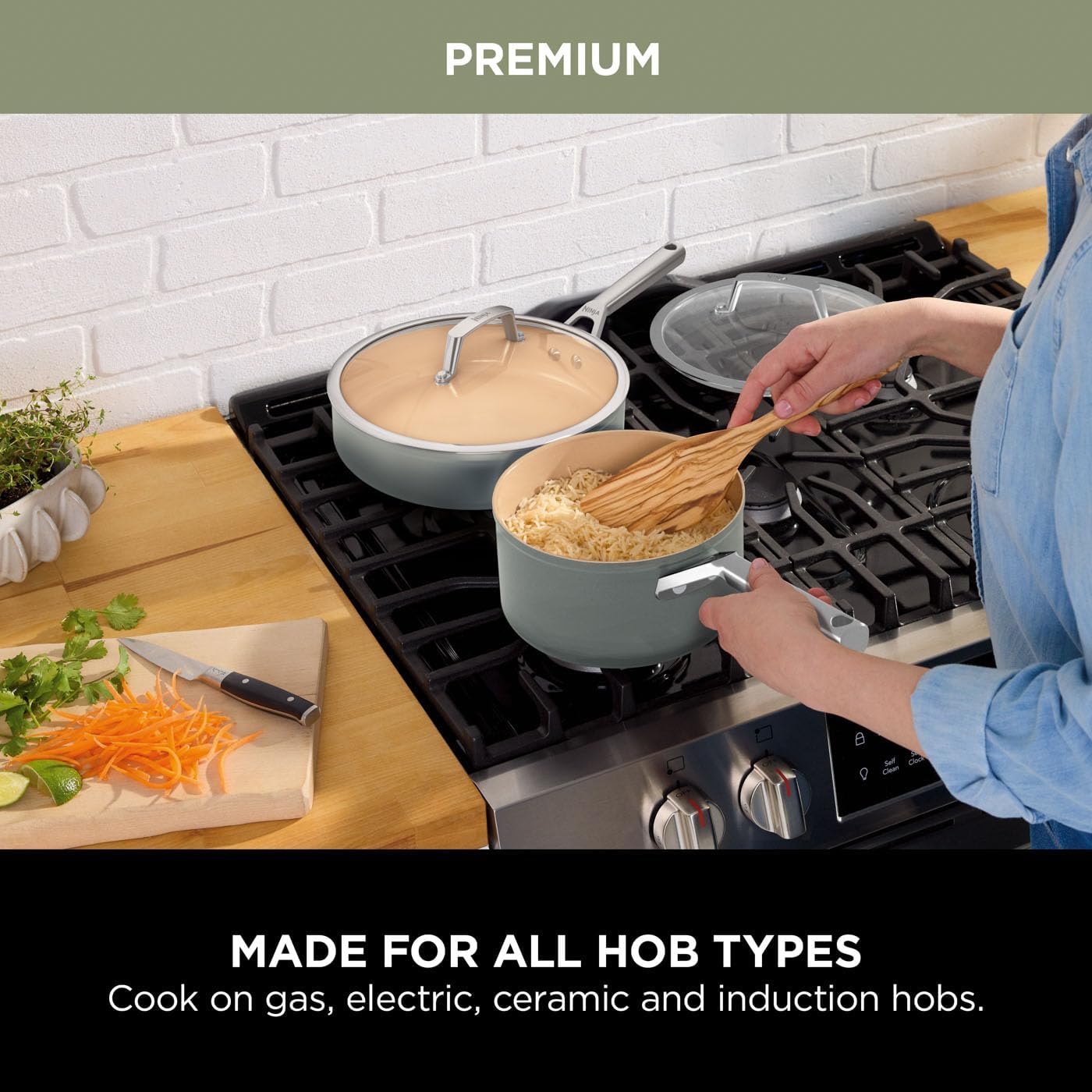 Ninja Extended Life 5-Piece Ceramic Cookware Set (20 & 24cm Frying Pans + 16, 18 & 20cm Saucepans & Lids), Non-Stick (No PFAs, PFOAs, Lead or Cadmium), Oven Safe 285°C, Terracotta/Grey, CW95000EUUKDB - Image 10