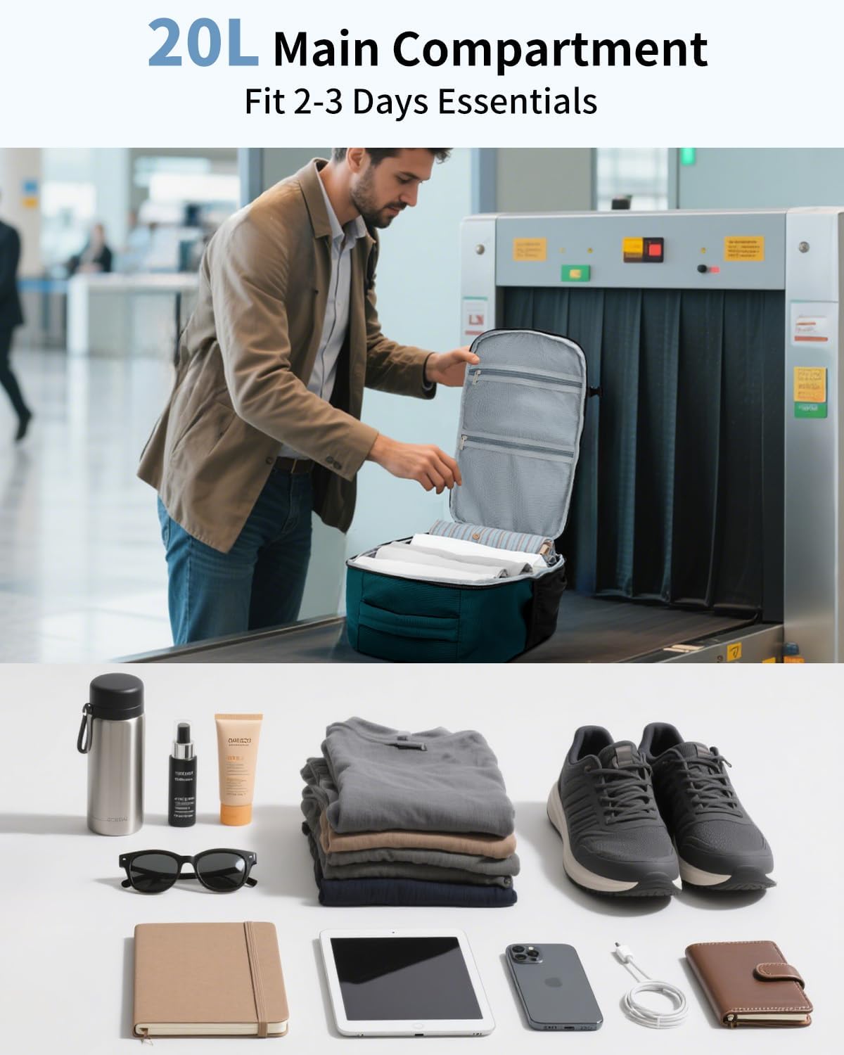 ECOHUB for Ryanair Cabin Bags 40x20x25, Underseat Travel Backpack with Anti-theft Pocket, Cabin Size Carry on Bag for Airplanes, Water-resistant Hand Luggage Bag with Laptop Compartment, 20L-BlueGreen - Image 3