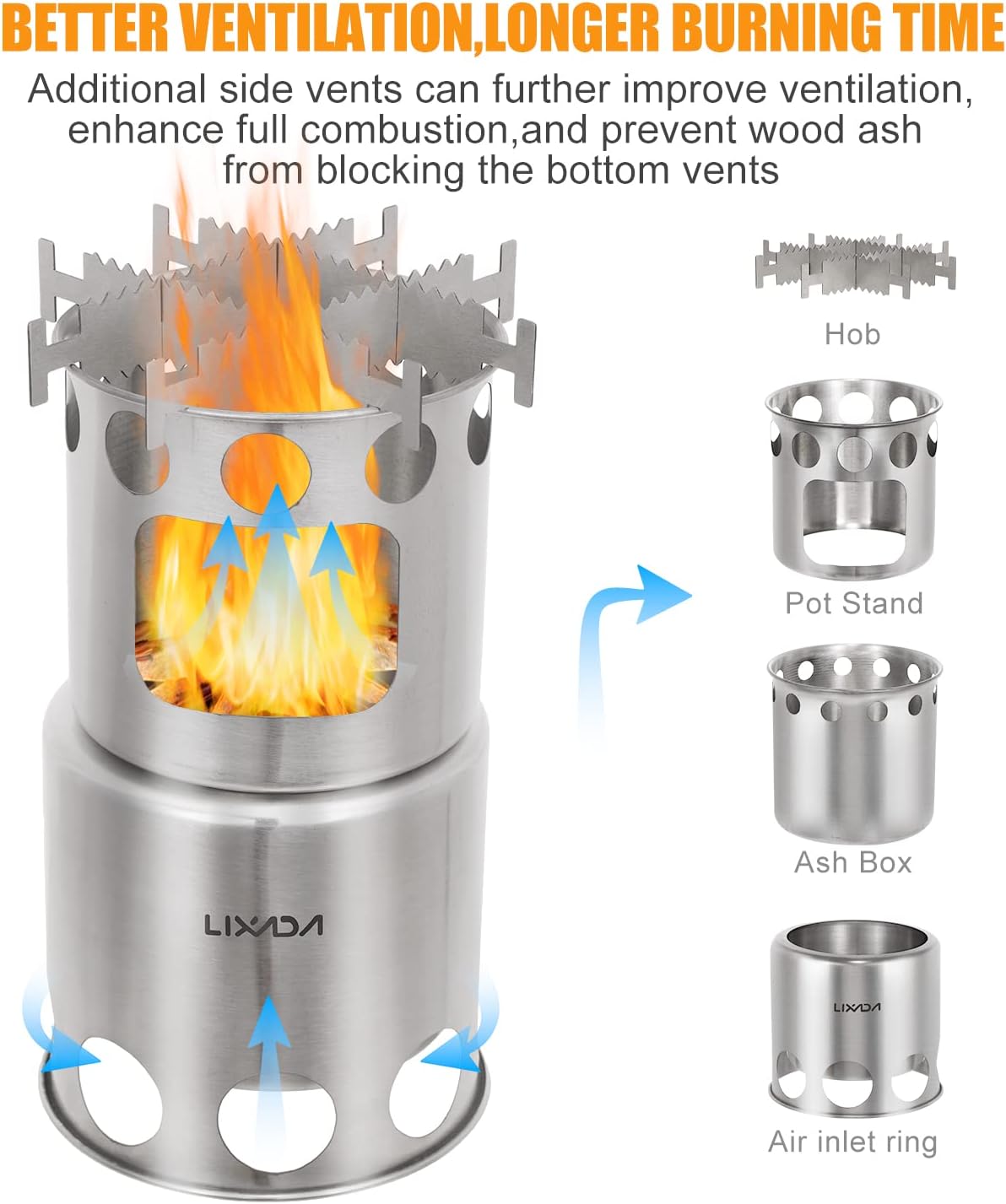 Lixada Camping Stove Stainless Steel Lightweight Wood Stove Alcohol Stove Burner for Portable Outdoor Camping Cooking Picnic BBQ - Image 5