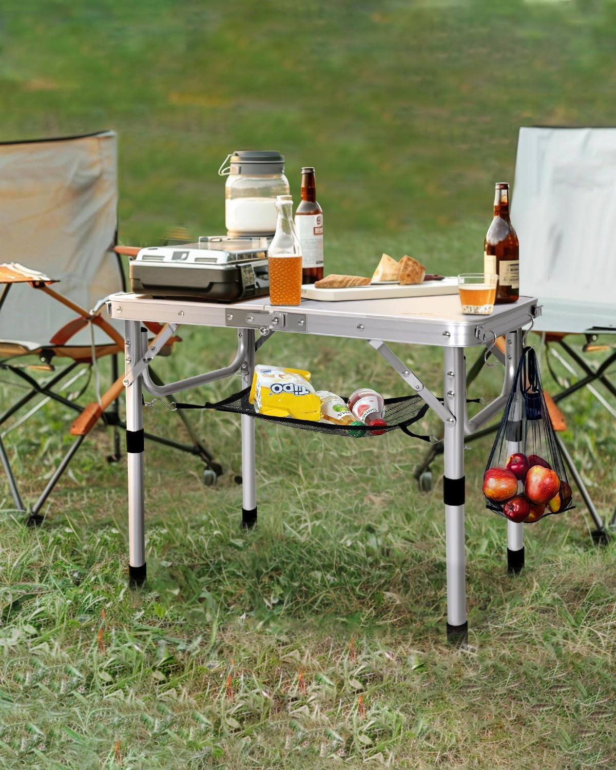 Sportneer Folding Camping Table, Adjustable Height Small Folding Table Portable Camp Tables (23.6" L x 15.7" W (2 Height)) with Mesh Layer for Outdoor Camp Garden Picnic BBQ Dining Cooking - Image 2