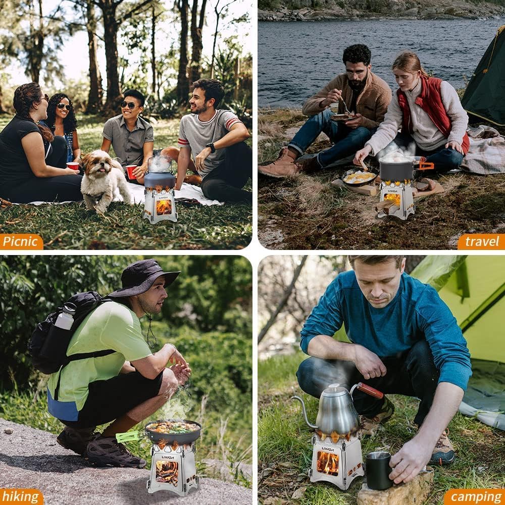 Lixada Camping Wood Stove Portable Wood Burning Stove Lightweight Alcohol Stove for Outdoor Cooking Backpacking Hiking Traveling (Titanium/Stainless Steel) - Image 2