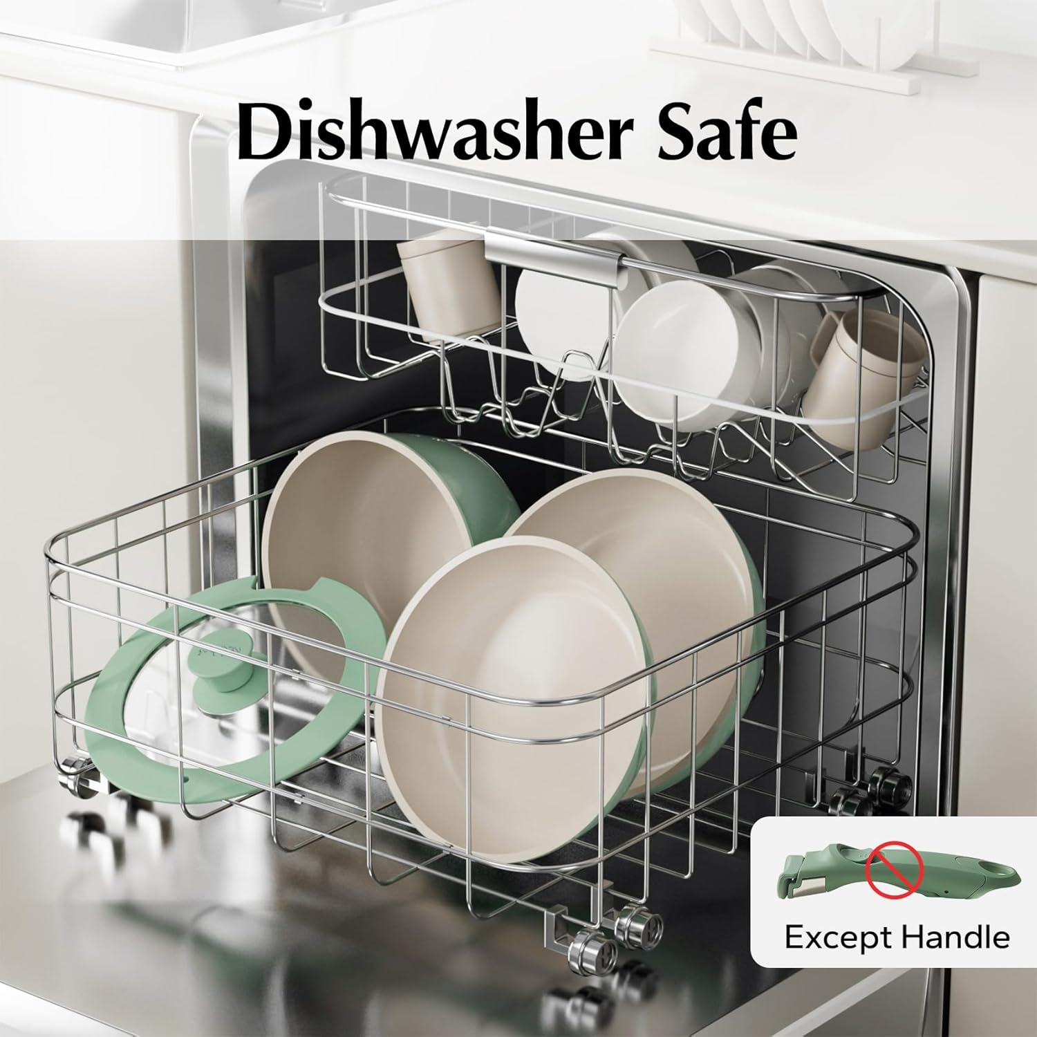 Redchef 16pcs Ceramic Pots and Pans Set Non Stick, Nonstick Cookware Set with Detachable Handle, PFAS PFOA & PTFE Free, RV Ceramic Cookware Set for Camping, Oven Safe (Green) - Image 7