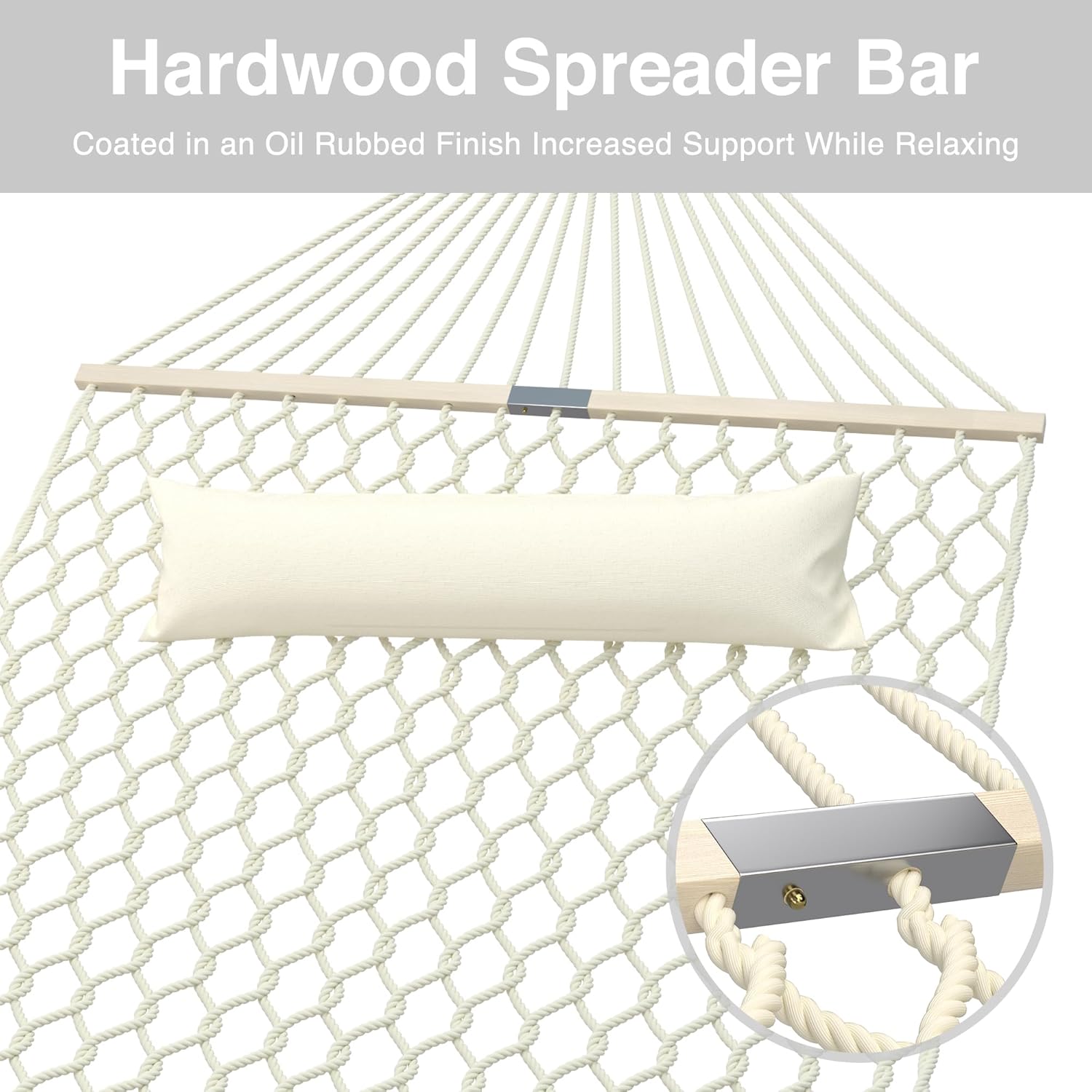 13FT Hammocks, Traditional Hand Woven Cotton Rope Hammock with Free Extension Chains for Outdoor Indoor Patio Yard 450 LSB Capacity for Two Person (Natural) - Image 5