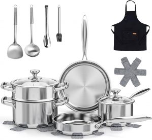 16-Piece Stainless Steel Cookware S...