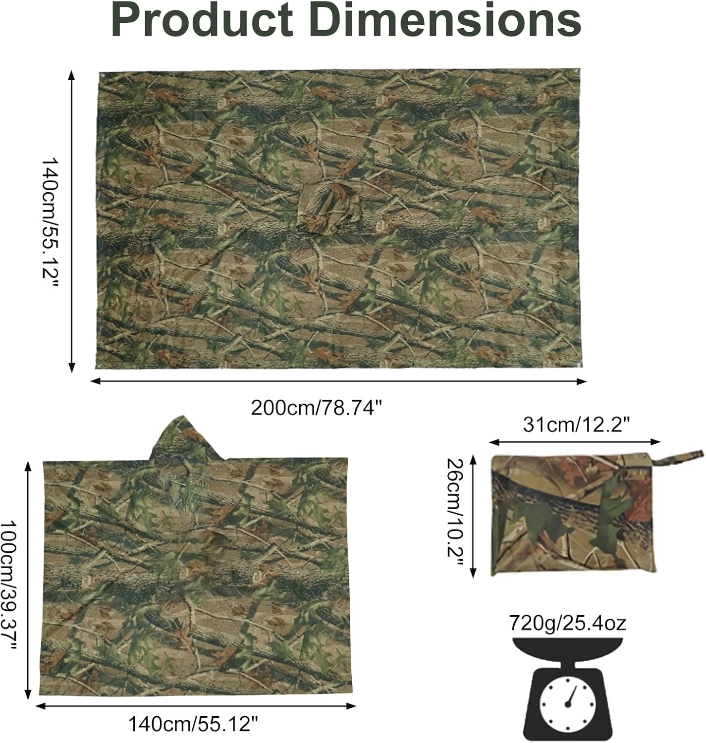 Waterproof Rain Cape Raincoat, Infreecs Rain Poncho for outdoor Camping Military cycling traveling, Hooded Rainwear with Emergency Grommet Corners for Shelter Use - Image 2