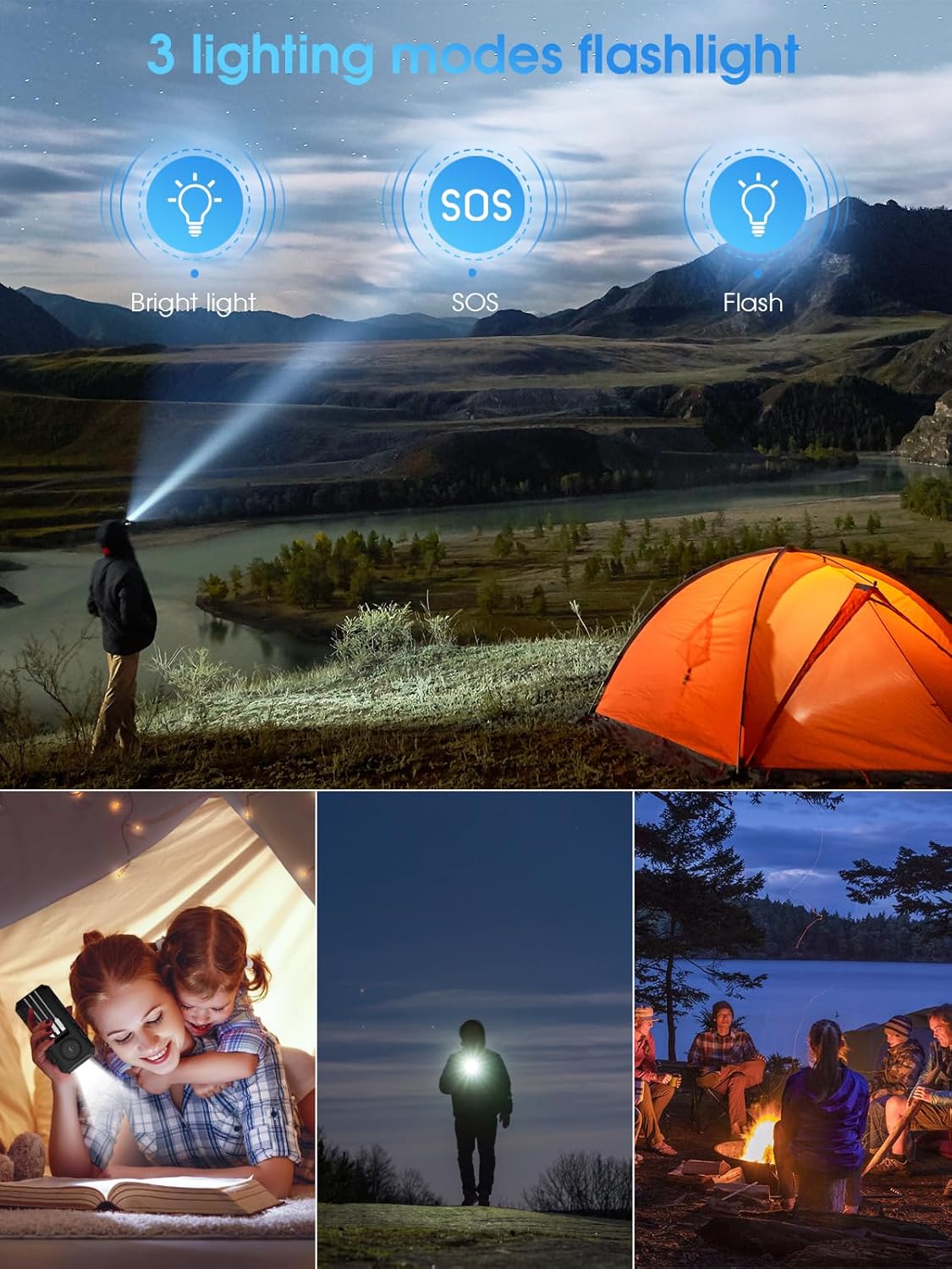 52800mAh Power Bank : Solar Charger, 30W PD Fast Charging, Wireless Charger, Battery Pack with 3 Built-in Cables, 7 Outputs, Flashlights, Portable Charger for Smartphone, Tablet (Blue) - Image 6