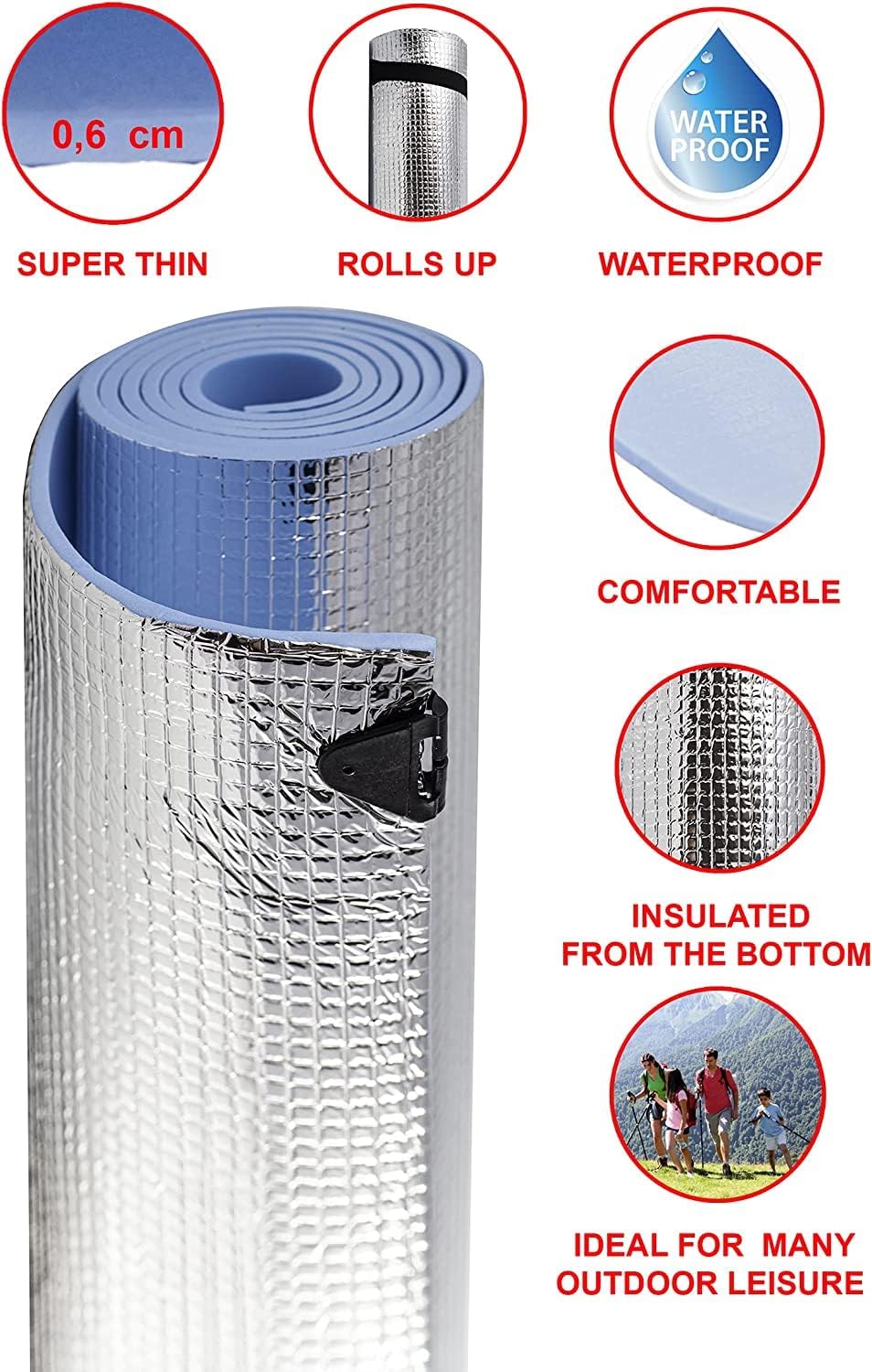 ADEPTNA Heavy Duty Waterproof Roll Up Foil Camping Hiking Mountaineering Picnic Exercises Mat Eva Foam Sleeping Mattress Thermal Insulated – It Keeps Cold And Dampness Away - Image 3