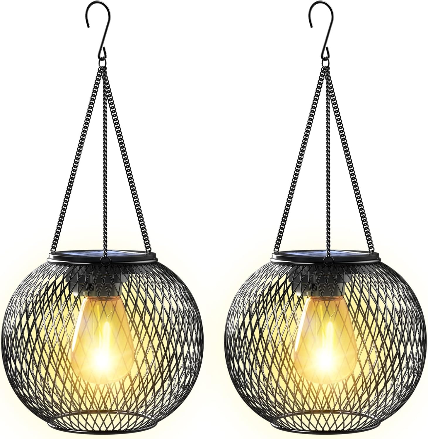 KagoLing Solar Lanterns, 2 Pack Solar Lantern Outdoor Garden with IP65 Waterproof Hanging Lights Auto On Off Metal Yard Art Garden Lights for Patio Lawn Table Fence Ornaments Warmwhite