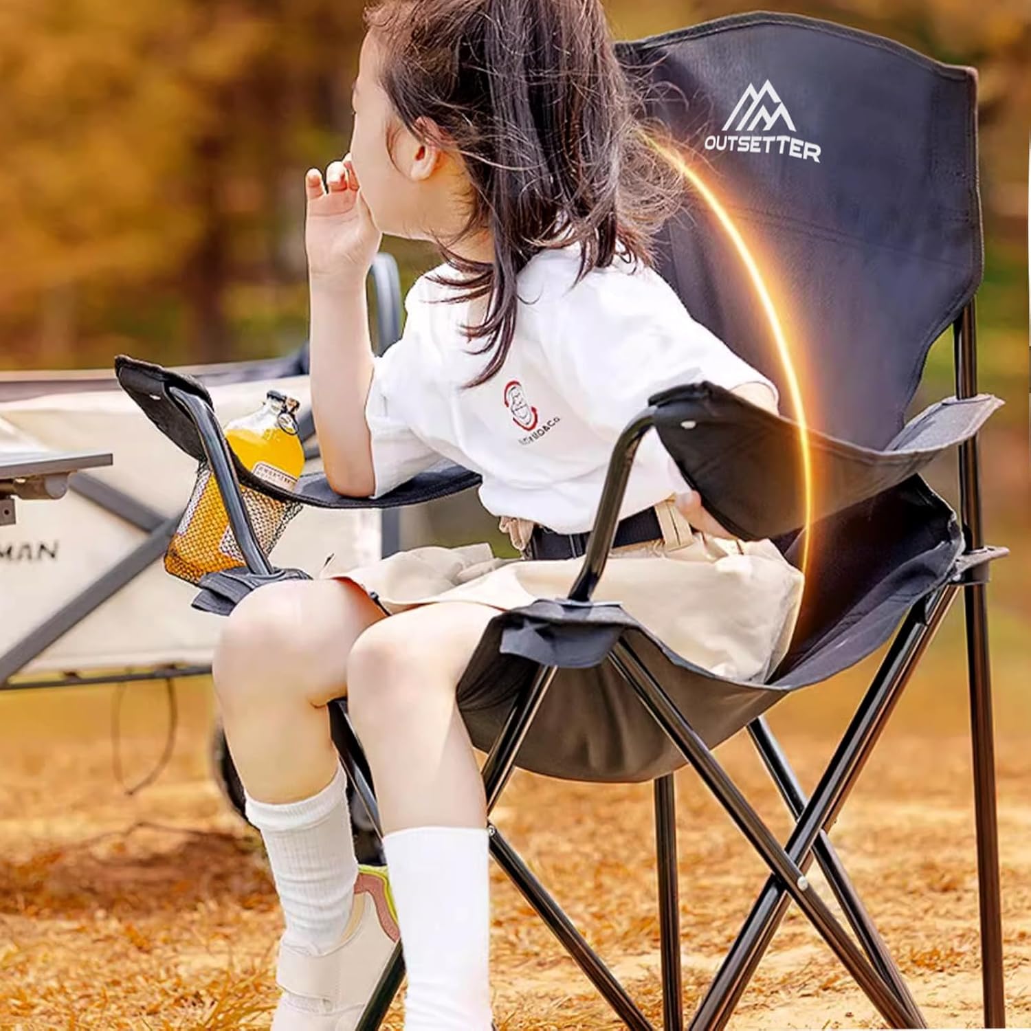 Camping Chair Lightweight Folding Portable Camping Chair with Cup Holder and Side Pocket Outdoor Folding Chair 120kg Capacity Fishing Chair for Outdoor, Fishing, Picnics and Travel Adventures Black - Image 5