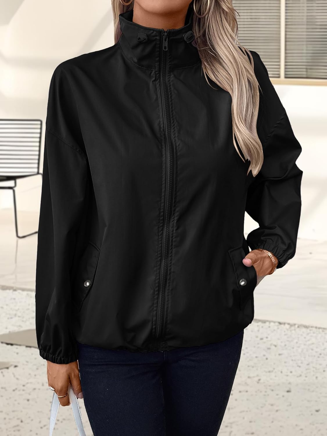 Women Waterproof Lightweight Raincoat Zip Lined Rain Jacket Outdoor Active Hooded Jackets with Pockets - Image 4