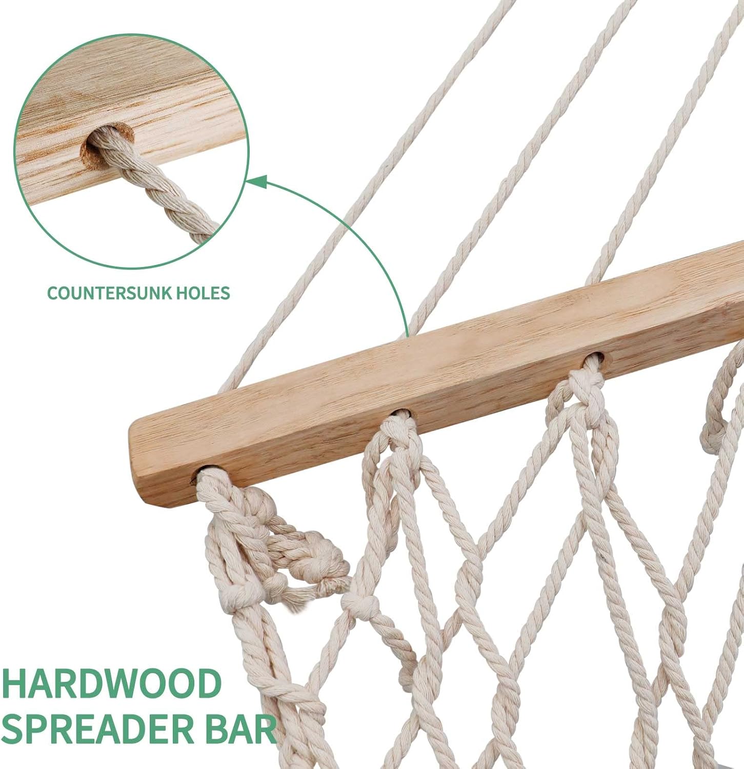 13FT Hammocks, Traditional Hand Woven Cotton Rope Hammock with Free Extension Chains for Outdoor Indoor Patio Yard 450 LSB Capacity for Two Person (Natural) - Image 6