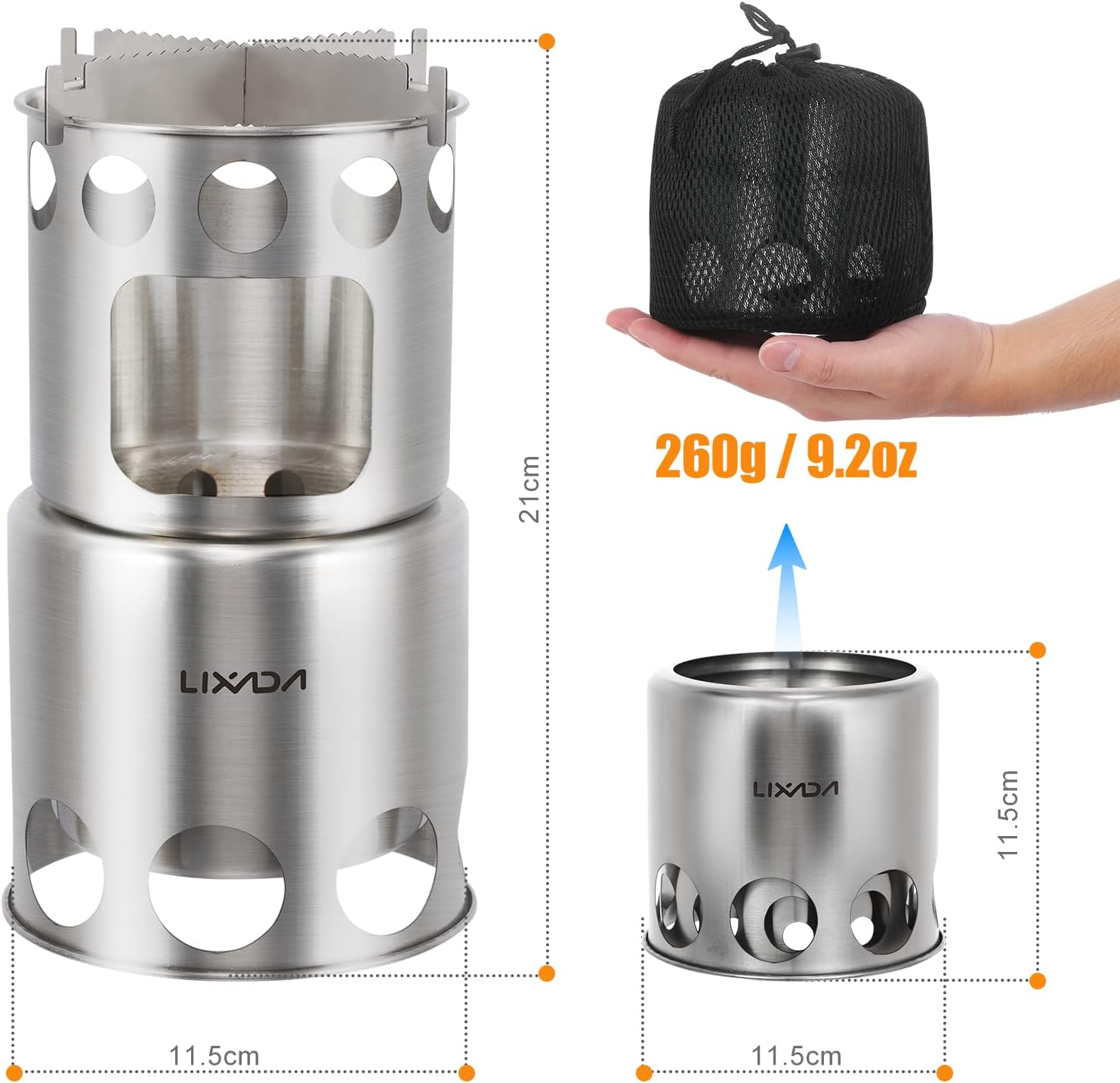 Lixada Camping Stove Stainless Steel Lightweight Wood Stove Alcohol Stove Burner for Portable Outdoor Camping Cooking Picnic BBQ - Image 2