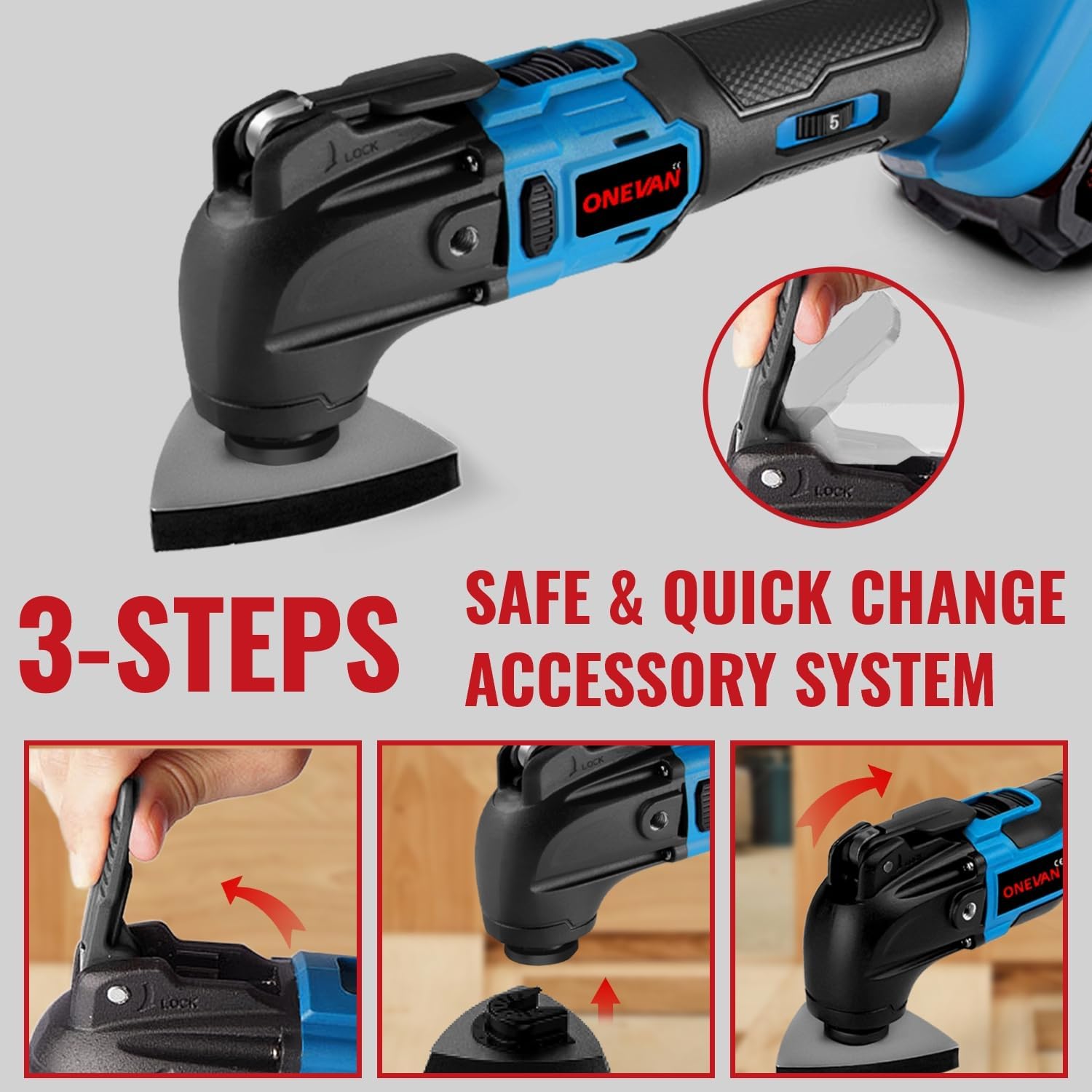 Multi Tool Oscillating - 900W Brushless Multitool Cordless, 4° Oscillation Angle & 6-Speed, with 22 Accessories, 2 * 2.0Ah Batteries, Oscillating Multi-Tool for Sawing, Cutting, Sanding - Image 4