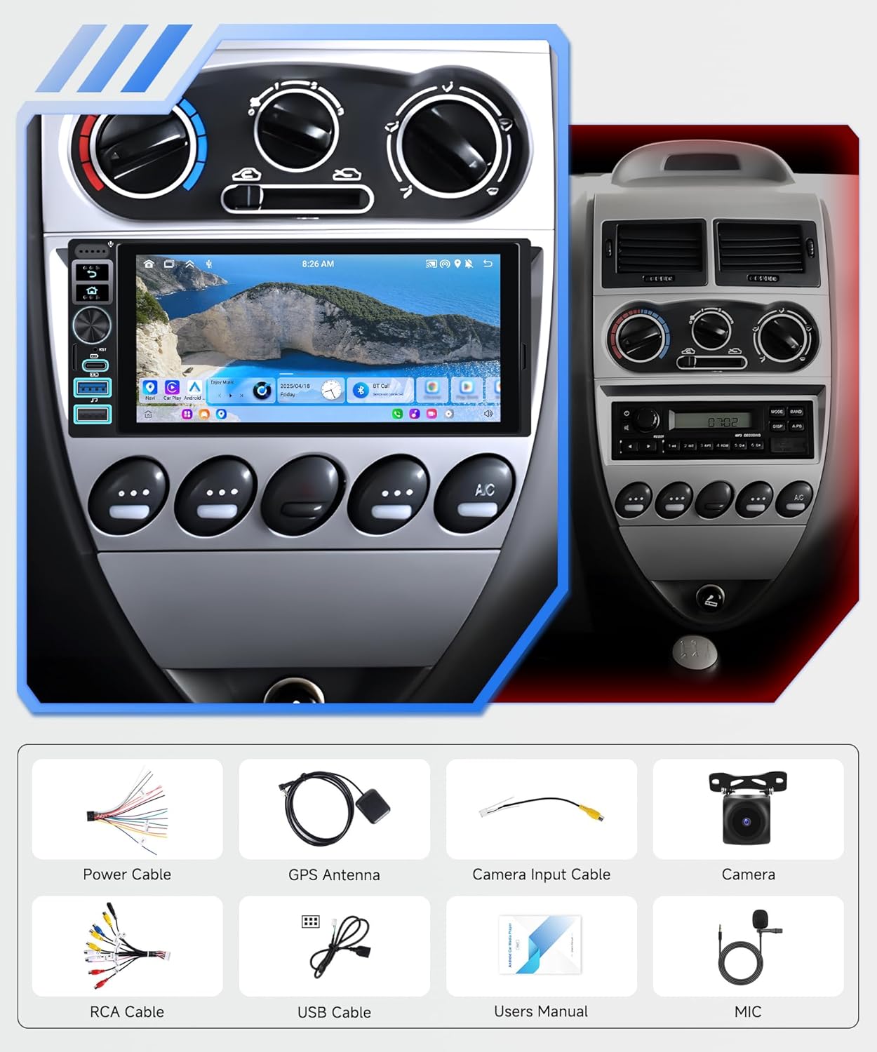 2G 64G Android Single Din Car Radio with Wireless Carplay Android Auto, 6.9 Inch Touchscreen Car Radio Bluetooth FM RDS GPS WiFi 32EQ Backup Camera - Image 5