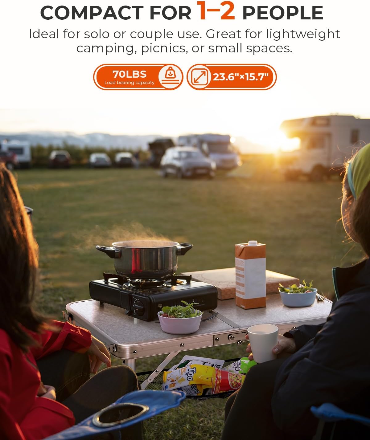 Sportneer Folding Camping Table, Adjustable Height Small Folding Table Portable Camp Tables (23.6" L x 15.7" W (2 Height)) with Mesh Layer for Outdoor Camp Garden Picnic BBQ Dining Cooking - Image 4