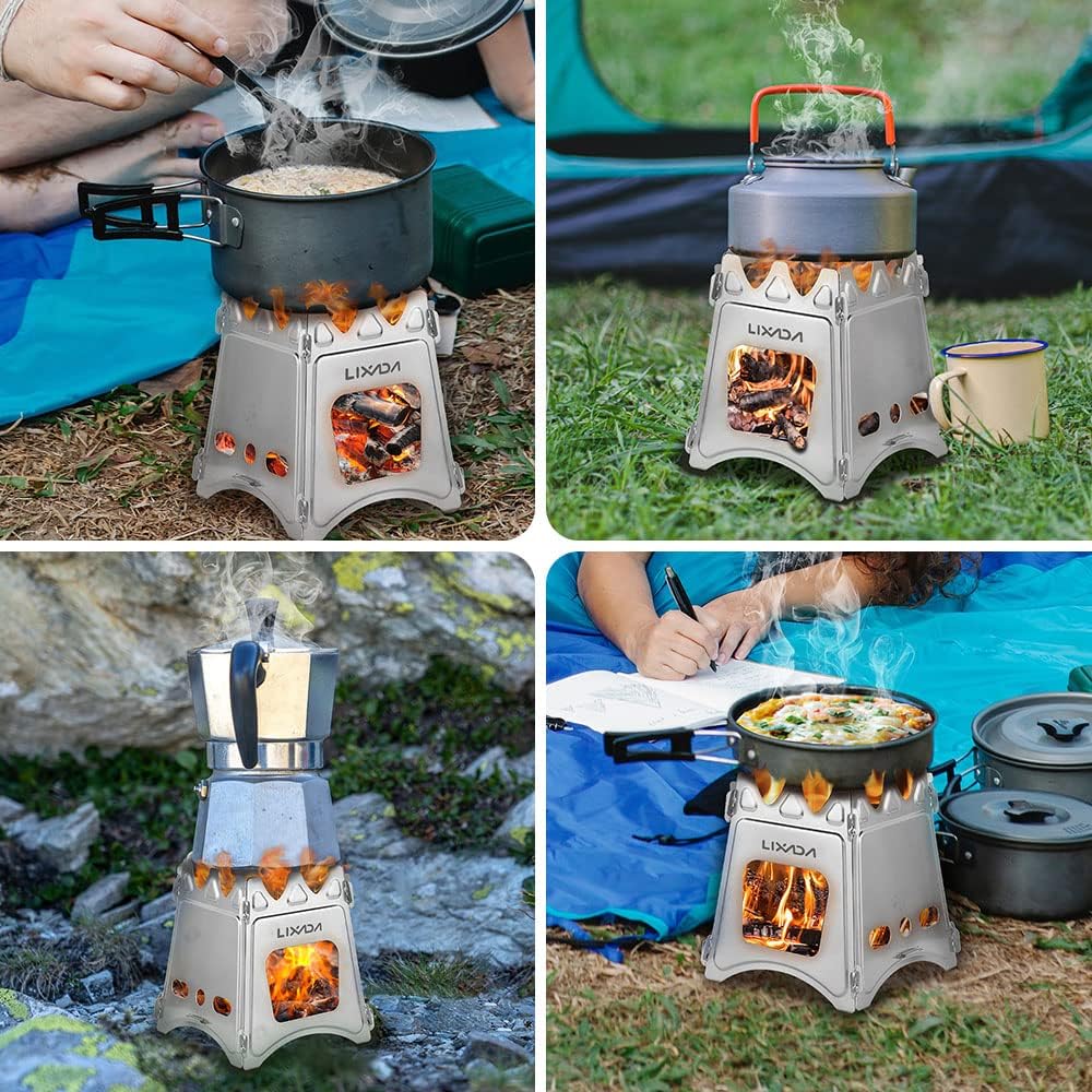 Lixada Camping Wood Stove Portable Wood Burning Stove Lightweight Alcohol Stove for Outdoor Cooking Backpacking Hiking Traveling (Titanium/Stainless Steel) - Image 4