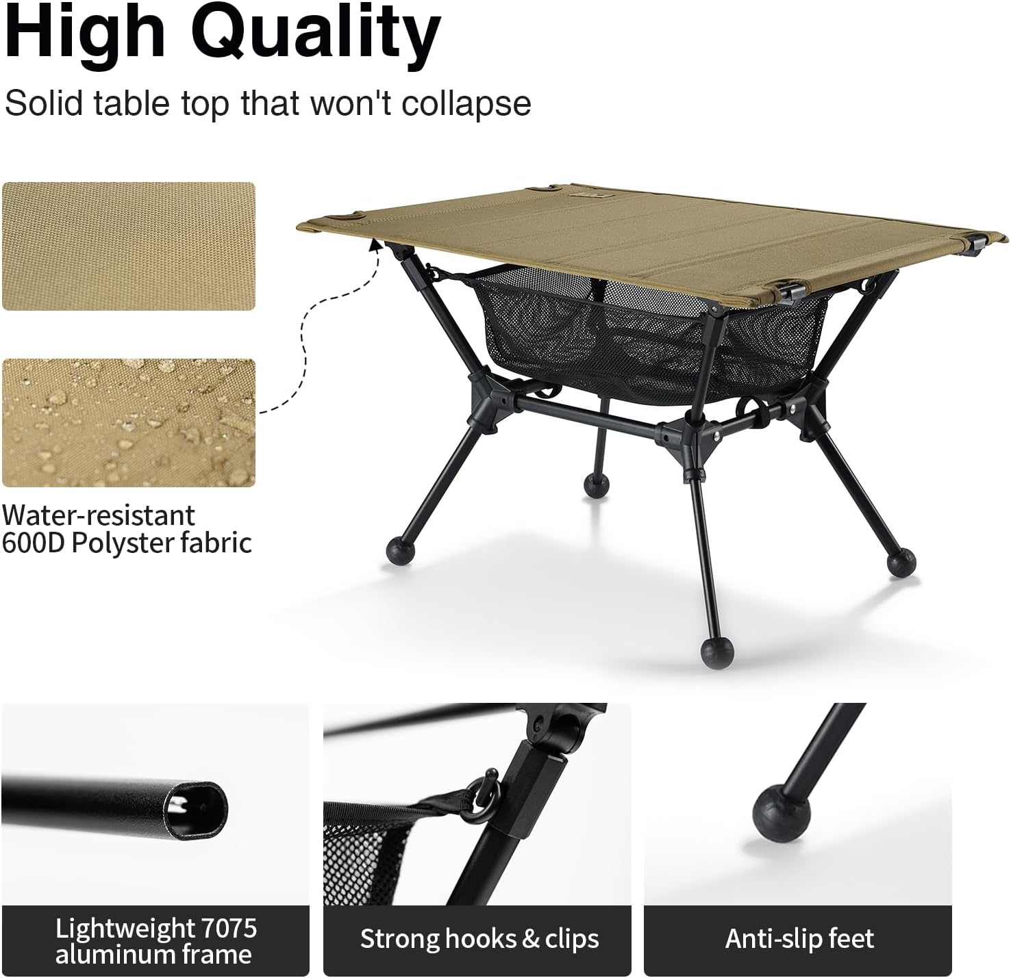 ONETIGRIS Dipper Camping Table, Lightweight Portable Folding Table with Mesh Storage Net, High/Low Options, Ideal for Camping, Hiking, Tailgating, Beach, Picnic, Travel, Backyard - Image 4