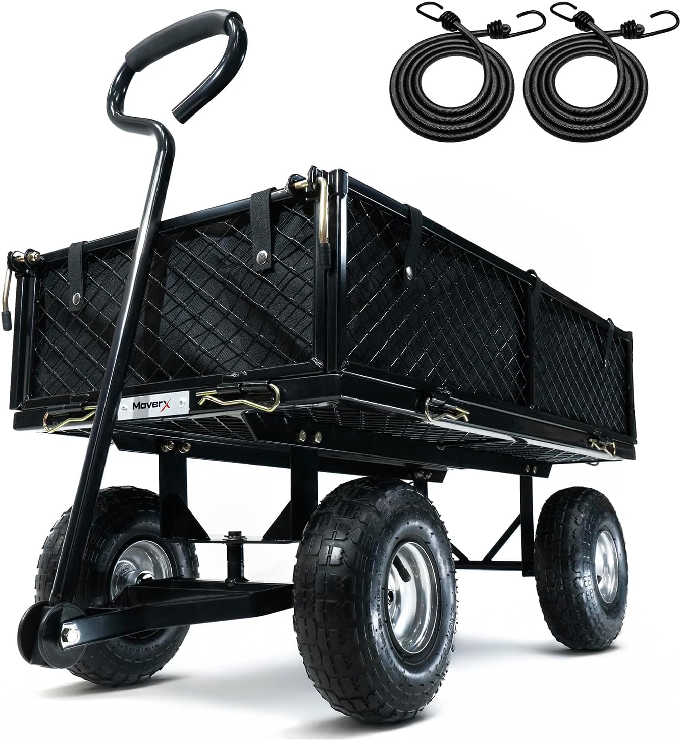 MoverX 250KG Garden Trolley, Heavy Duty Trolley, Garden Cart, Gardening Trolly On Wheels, 4 Wheel Outdoor Truck, Festival, Camping, Fishing, Beach Wagon, Liner in Black