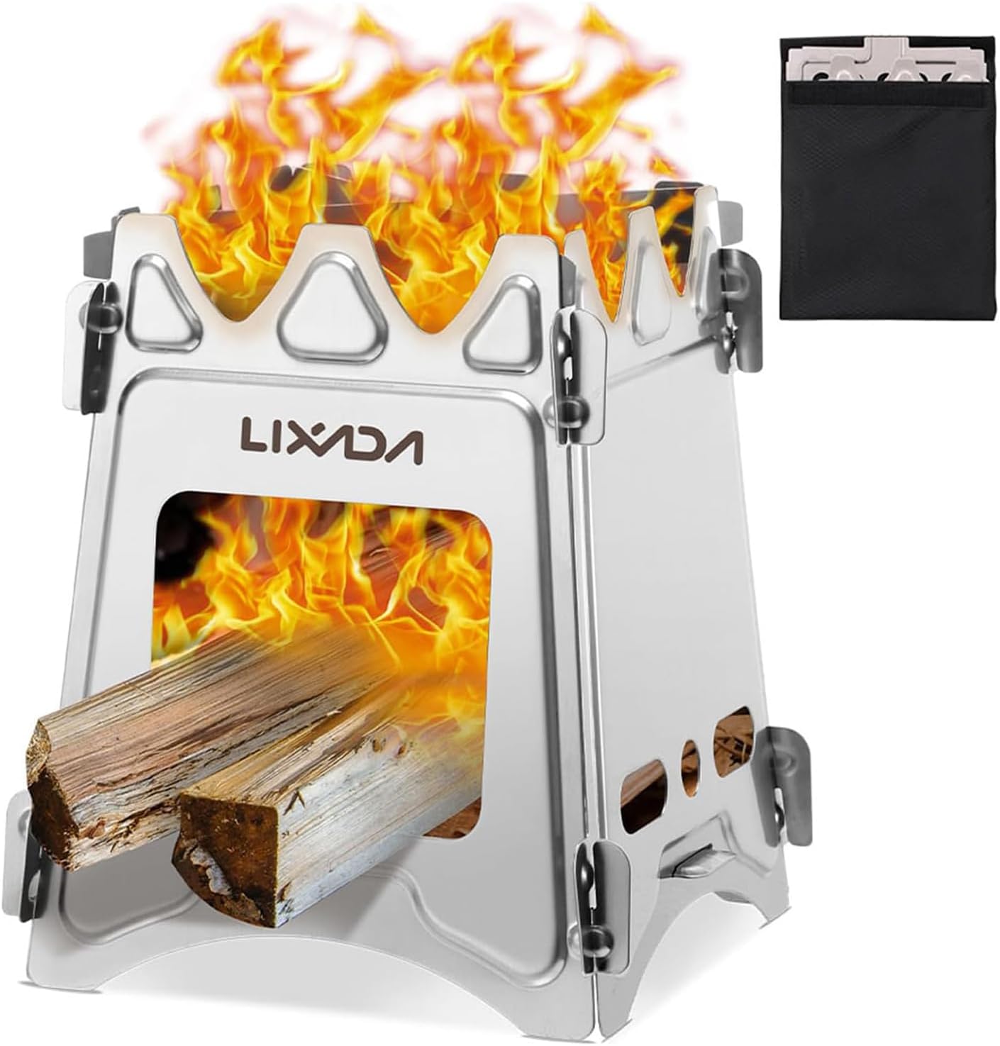 Lixada Camping Wood Stove Portable Wood Burning Stove Lightweight Alcohol Stove for Outdoor Cooking Backpacking Hiking Traveling (Titanium/Stainless Steel)