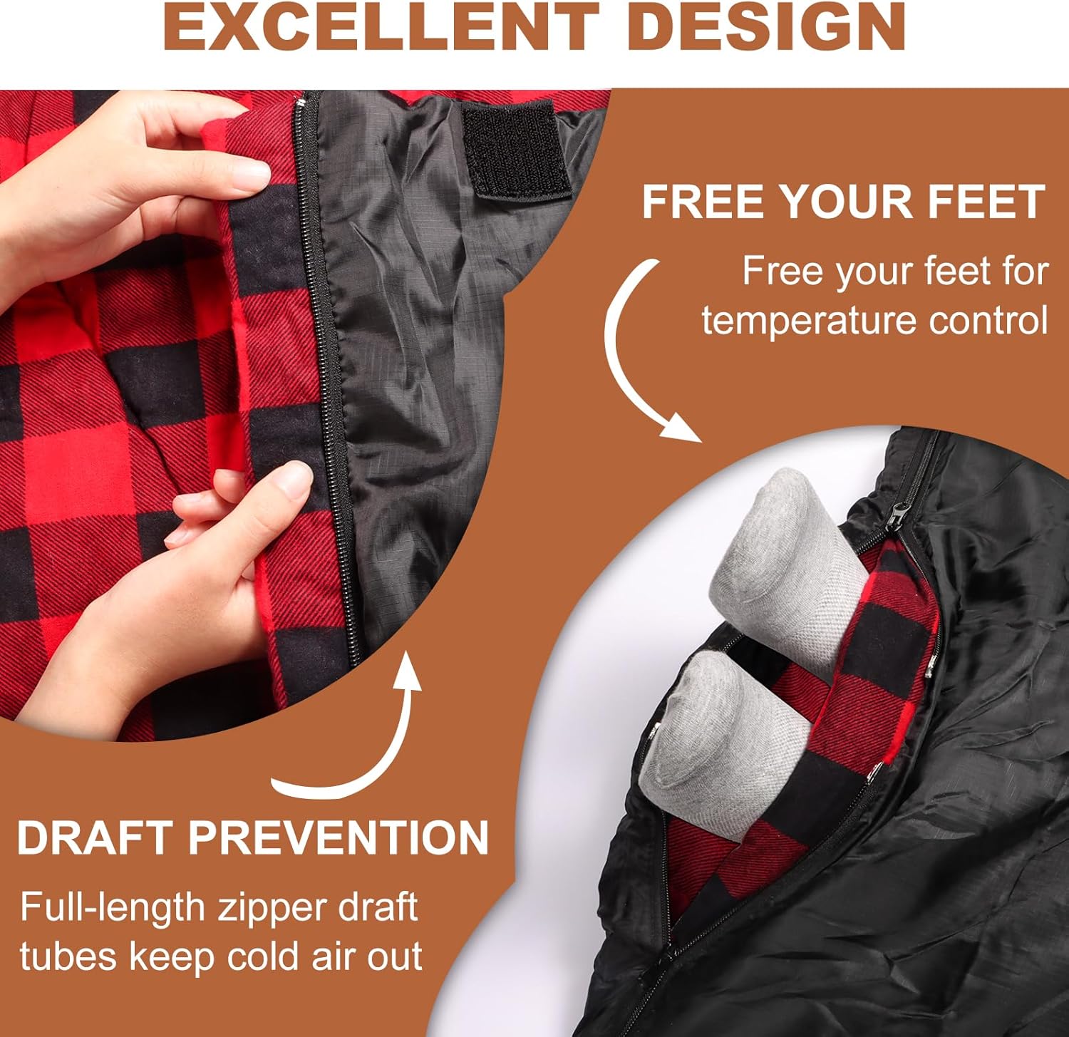 Double Sleeping Bag for Adults Camping, XL Queen Size 2 Person Cotton Flannel Sleeping Bags for All Season Hiking Backpacking, Lightweight Waterproof for Cold Weather & Warm - Image 6