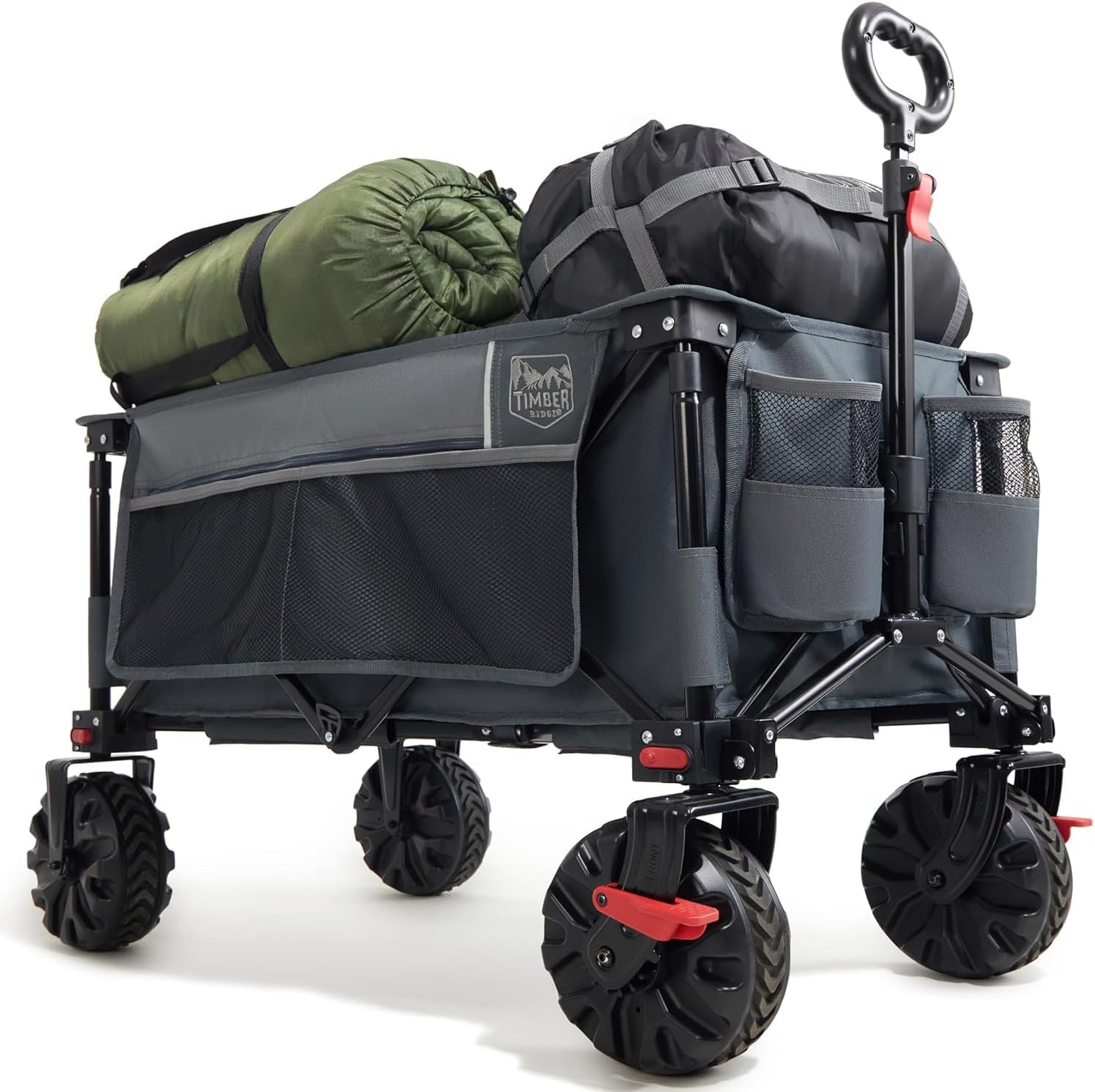 TIMBER RIDGE Festival Trolley on Wheels with Brakes, 200L Folding Camping Trolley Cart with Adjustable Handle & Cover Bag, 100kg Heavy Duty Cart Wagon for Shopping Outdoor Garden Picnic