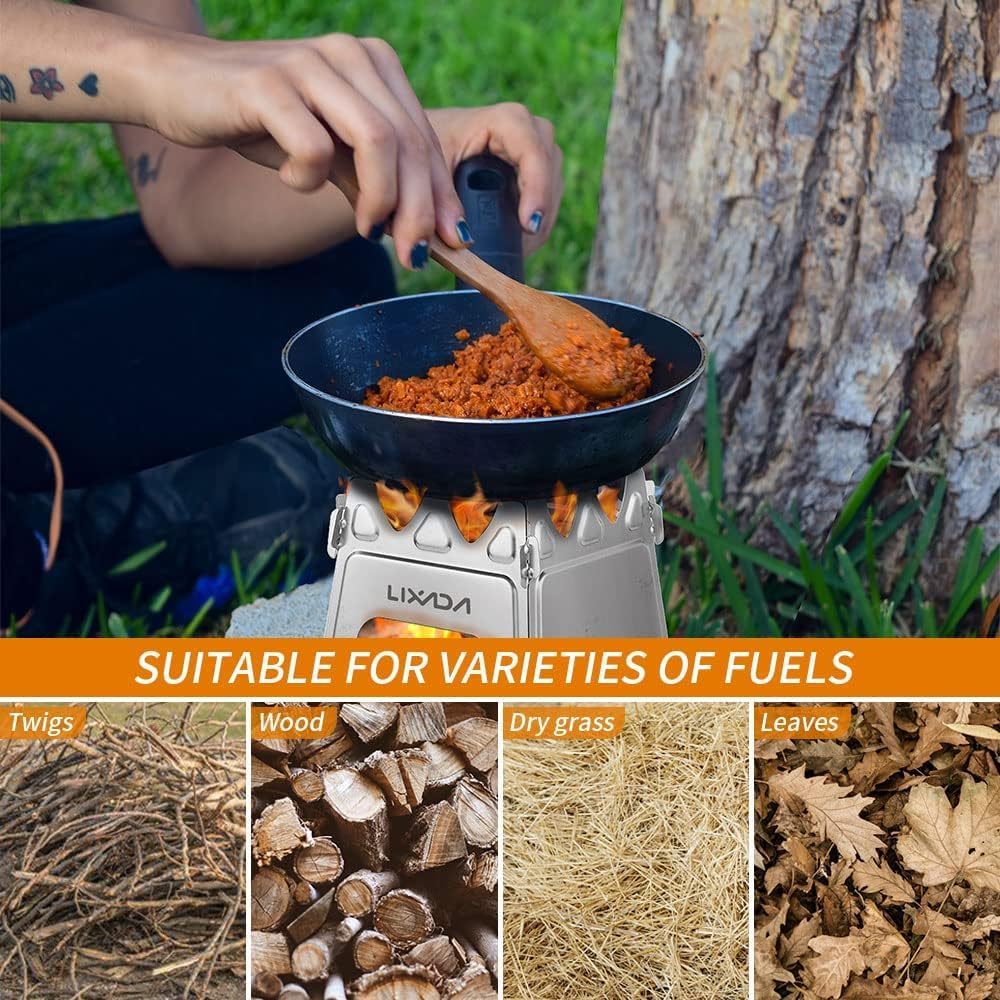 Lixada Camping Wood Stove Portable Wood Burning Stove Lightweight Alcohol Stove for Outdoor Cooking Backpacking Hiking Traveling (Titanium/Stainless Steel) - Image 6