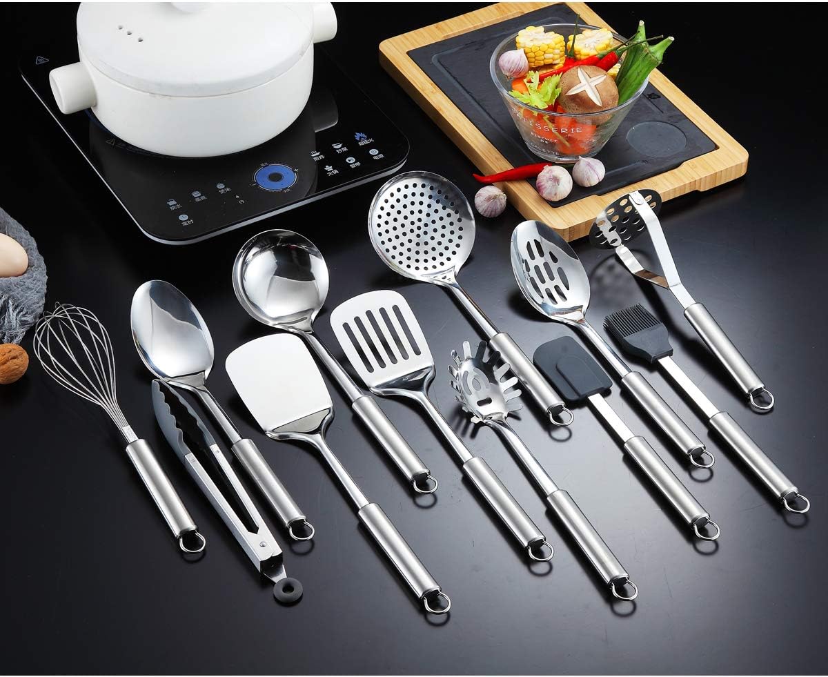 Berglander Stainless Steel Kitchen Utensil 12 Piece with 1 Stand, Cooking Spoon, Kitchen Tools Cooking Utensil with Holder. (13 Pieces) - Image 3