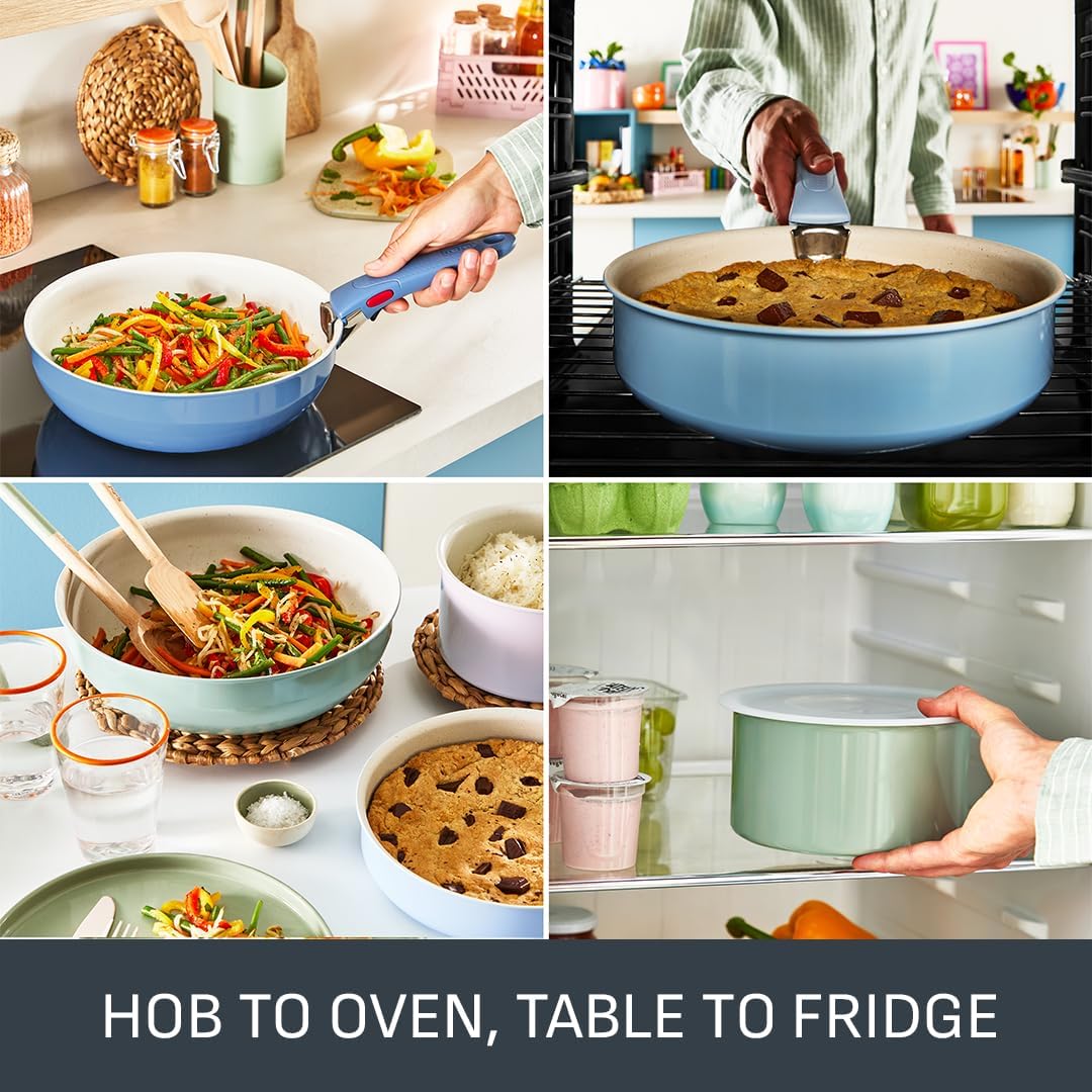 Tefal Ingenio Green 11-Piece Non-Stick Cookware Set – Induction Frying Pans, Wok, Saucepans with Glass Lids, Detachable Handles, Oven Safe, Stackable, L828SB04 - Image 6