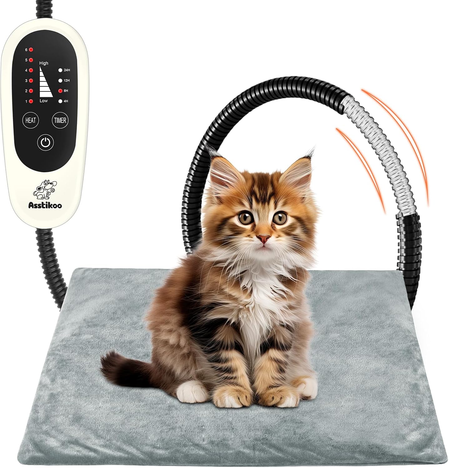 Pet Heating Pad, Adjustable Dog Heating Pad with 4-Level Timer and 30-55℃ Temperature, Cats Indoor Heating Blanket for Puppies with Chew Resistant Cord, Electric Pet Heated Mat(M-45 * 45cm)