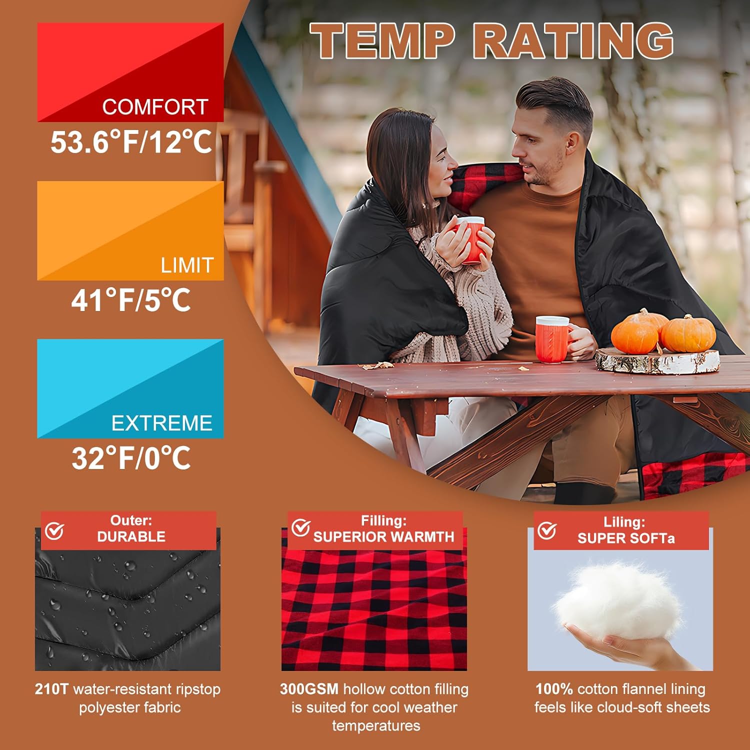 Double Sleeping Bag for Adults Camping, XL Queen Size 2 Person Cotton Flannel Sleeping Bags for All Season Hiking Backpacking, Lightweight Waterproof for Cold Weather & Warm - Image 5