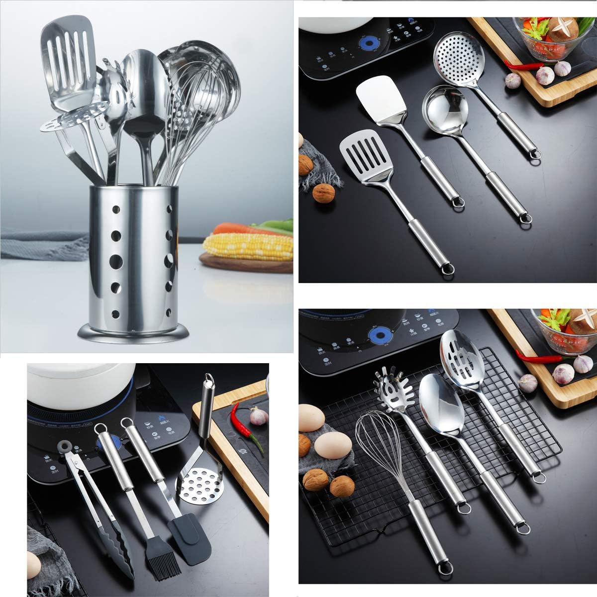 Berglander Stainless Steel Kitchen Utensil 12 Piece with 1 Stand, Cooking Spoon, Kitchen Tools Cooking Utensil with Holder. (13 Pieces) - Image 7