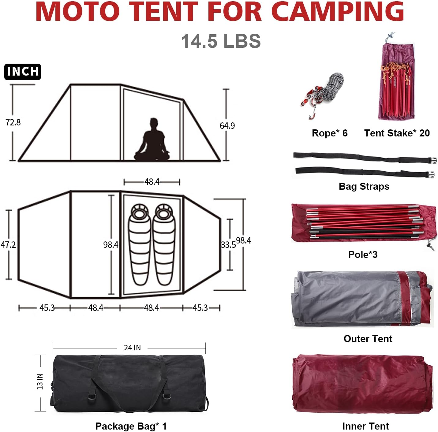 2-Person Camping Tent, Waterproof, Instant Family Tent, Lightweight, for Backpacking, Hiking, Easy Setup - Image 3