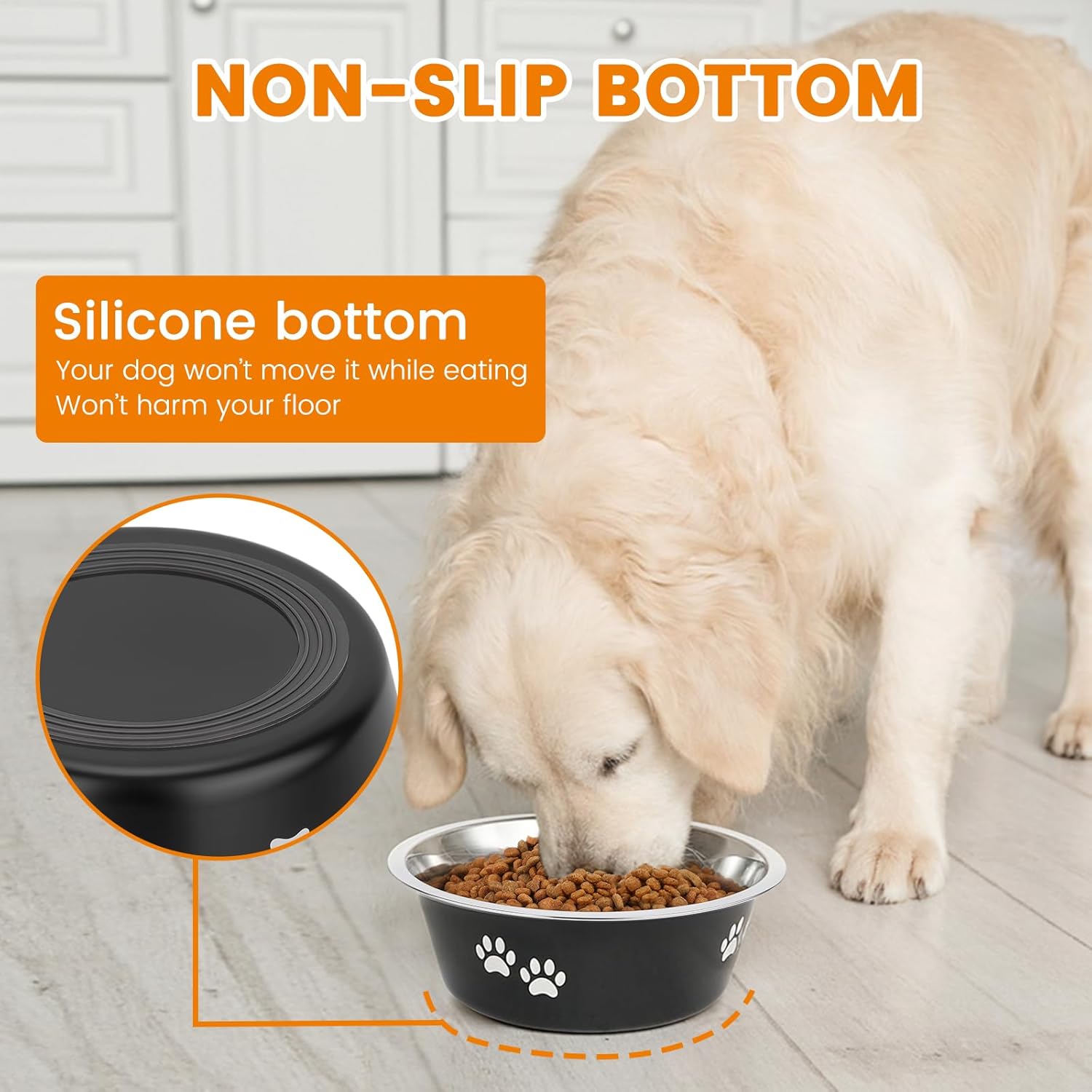 PETTOM 2 Pack Dog Bowls (860ML), Stainless Steel Dog Bowls with Nonslip Silicone Bottom, Pet Feeding Bowls for Cat, Pups-Food and Water Bowls for Small Medium Dogs - Image 3