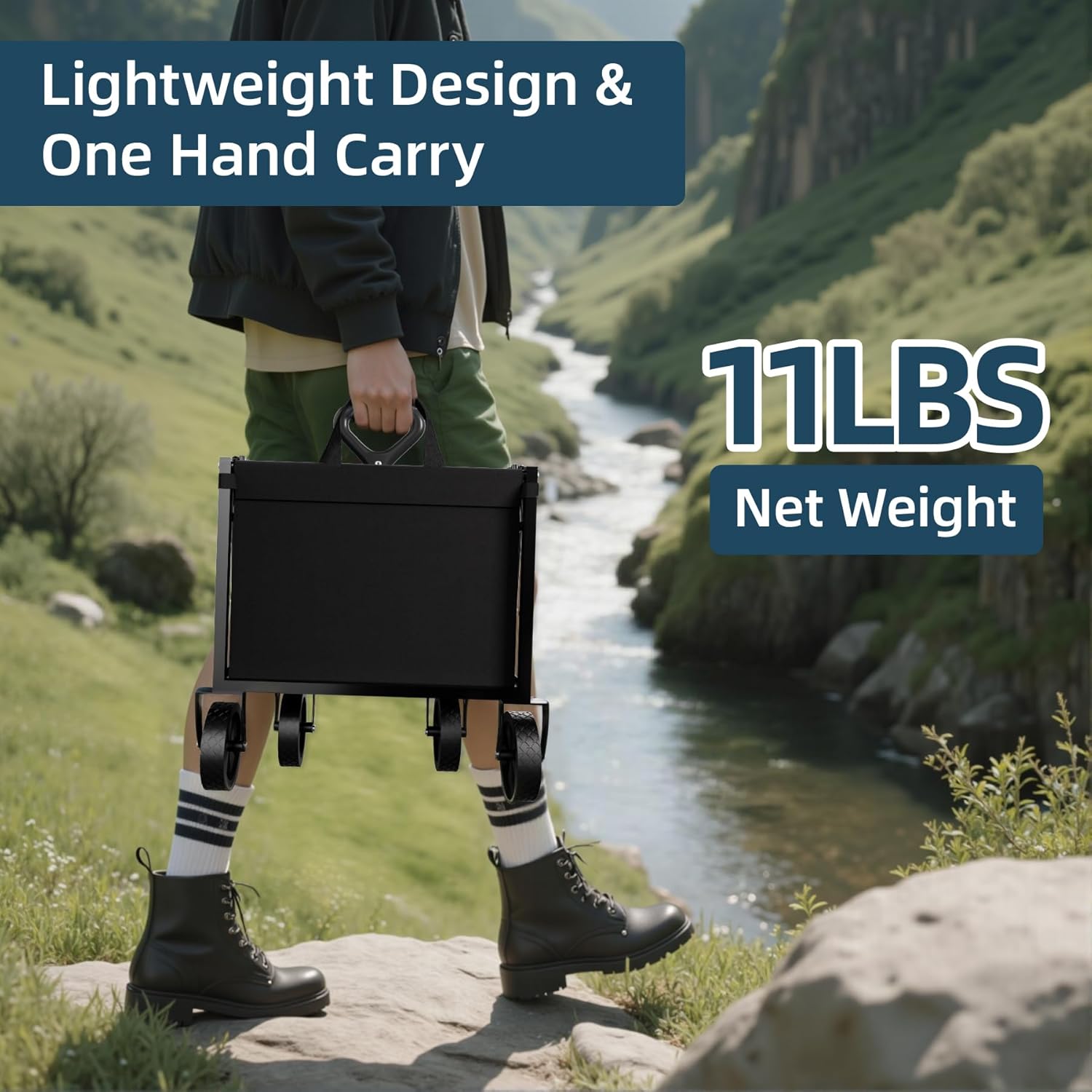 Favoyard 100L Foldable Festival Trolley on Wheels, Garden Wagon Cart with Adjustable Handle and Drink Holder, Portable Camping Trolley Cart for Beach Camping Garden Outdoor Fishing, Black - Image 6