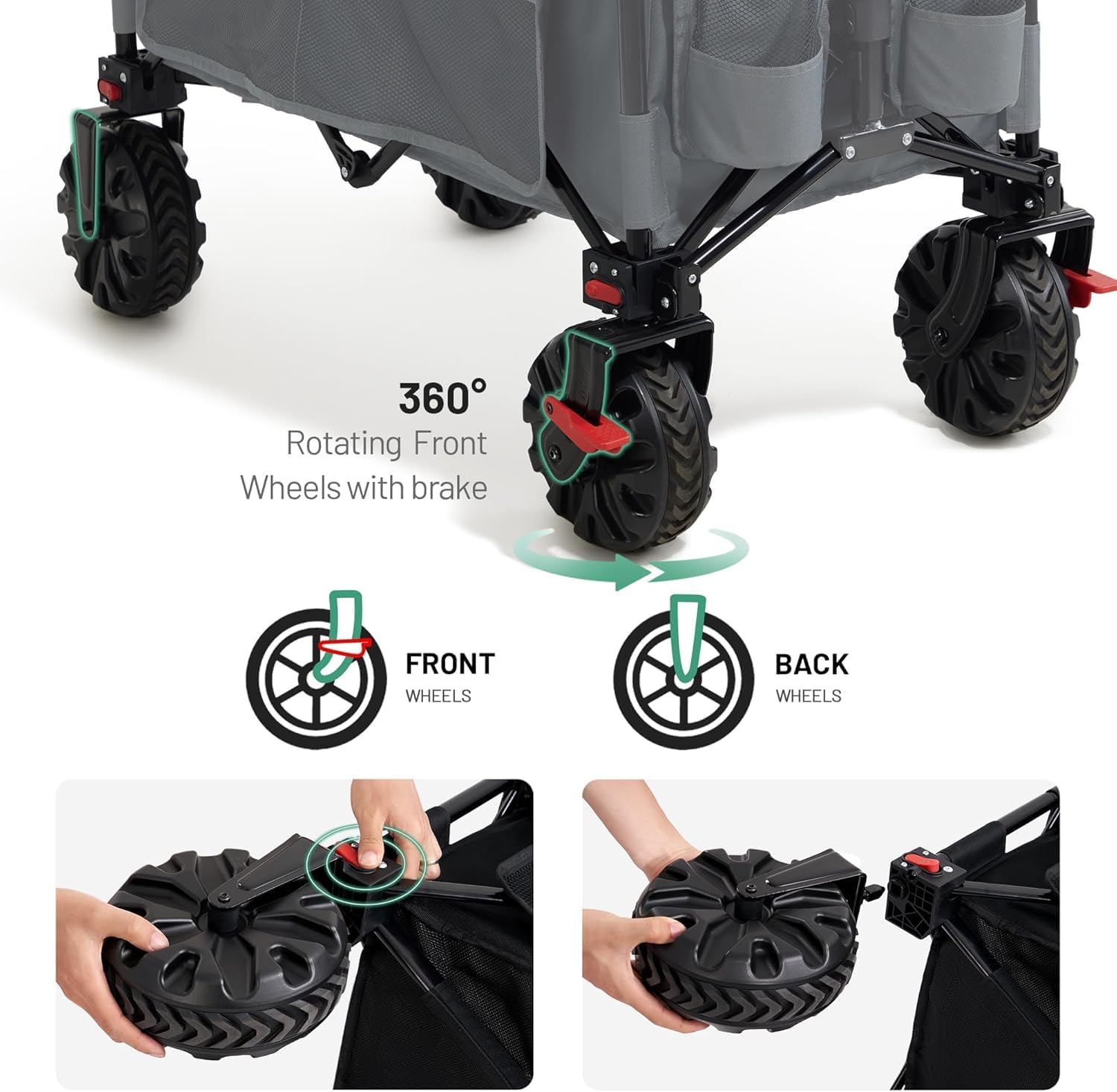 TIMBER RIDGE Festival Trolley on Wheels with Brakes, 200L Folding Camping Trolley Cart with Adjustable Handle & Cover Bag, 100kg Heavy Duty Cart Wagon for Shopping Outdoor Garden Picnic - Image 6