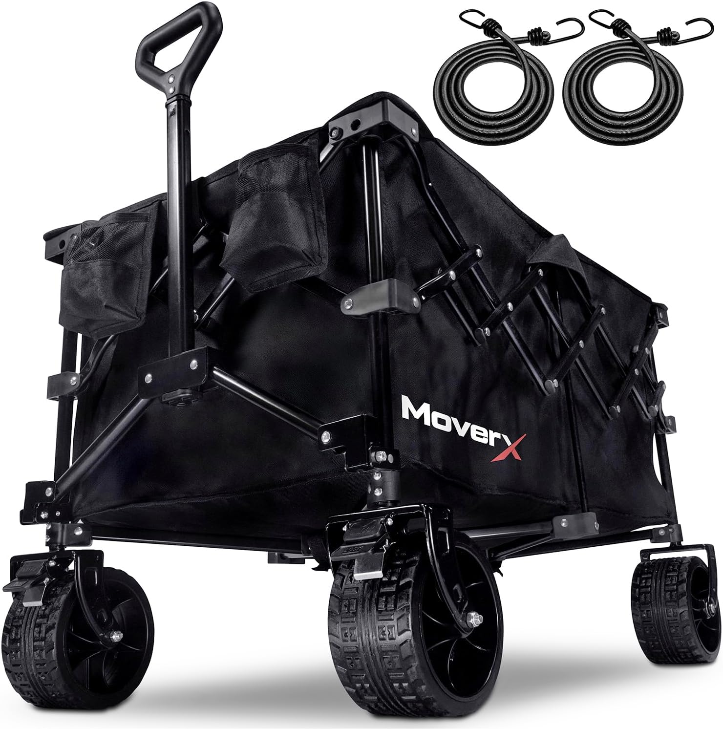 MoverX 200L Festival Trolley on Wheels, Folding Wagon, Portable Camping Cart, Collapsible Foldable Trolly for Beach Outdoor Garden Picnic Shopping Fishing, Wide Wheels, Adjustable Handle, Black