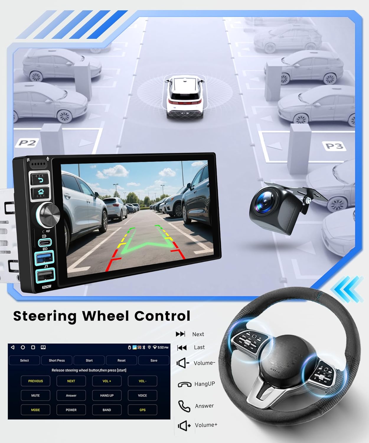 2G 64G Android Single Din Car Radio with Wireless Carplay Android Auto, 6.9 Inch Touchscreen Car Radio Bluetooth FM RDS GPS WiFi 32EQ Backup Camera - Image 4